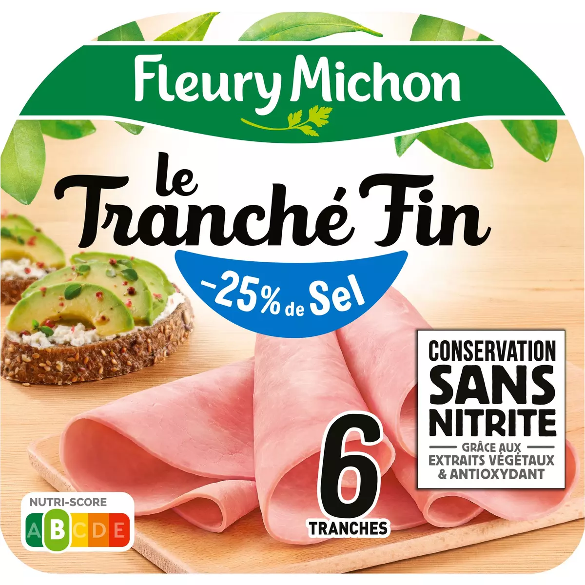FLEURY MICHON Jambon tranché fin réduit en sel sans nitrite 6 tranches 180g