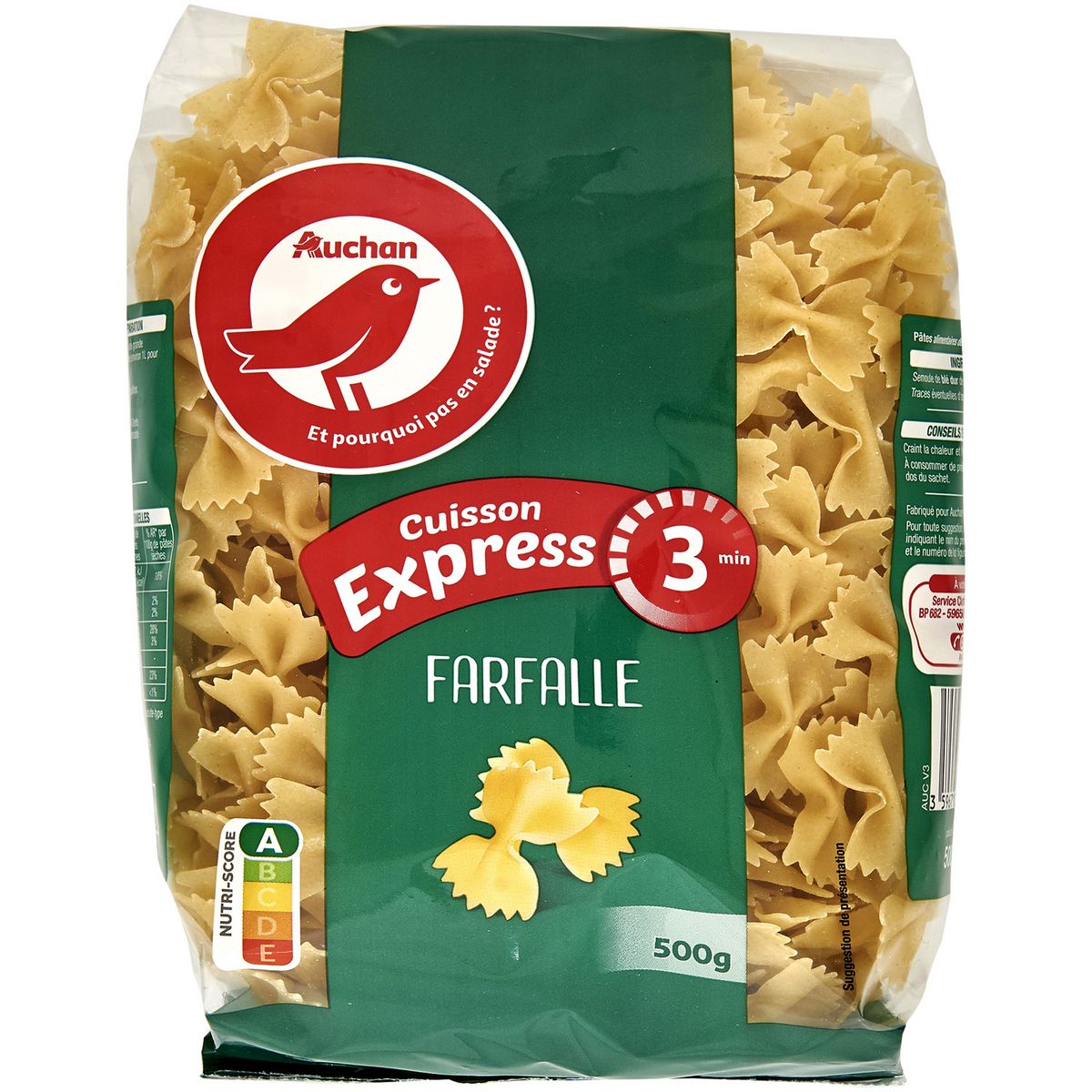 AUCHAN Farfalle cuisson rapide 3min 500g