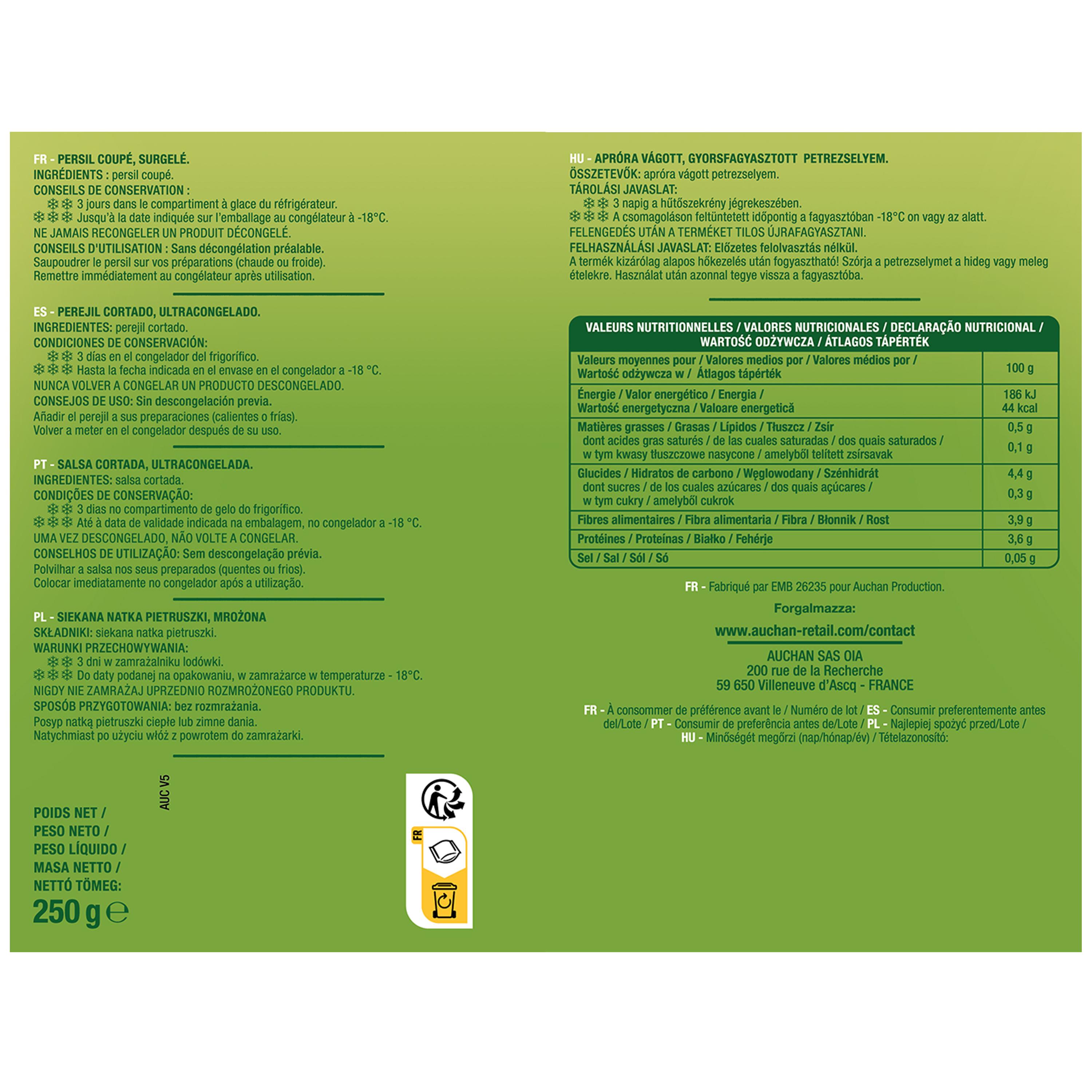 Voir la diapositive 4 : AUCHAN Persil coupé 250g