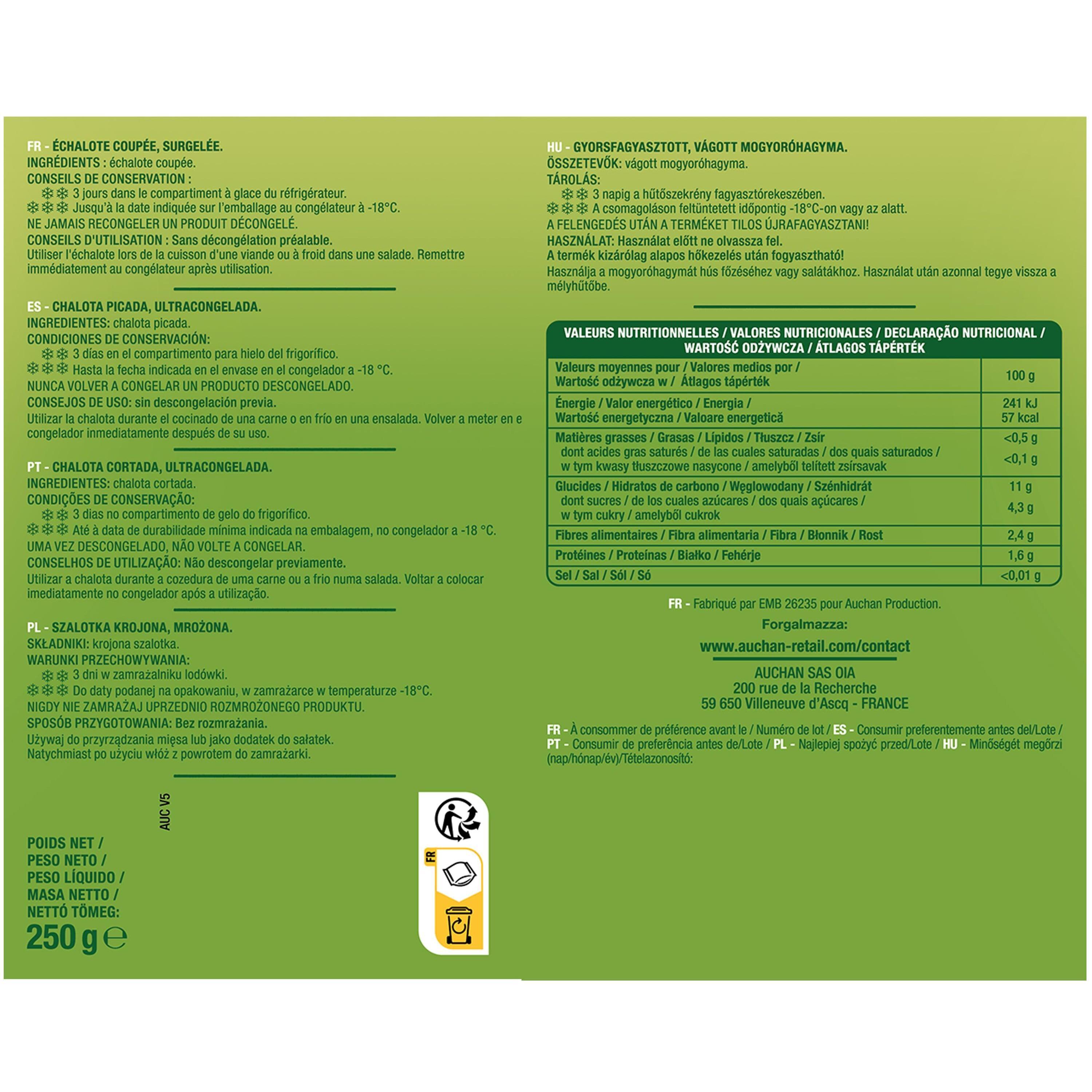 Voir la diapositive 2 : AUCHAN Échalote coupée 250g