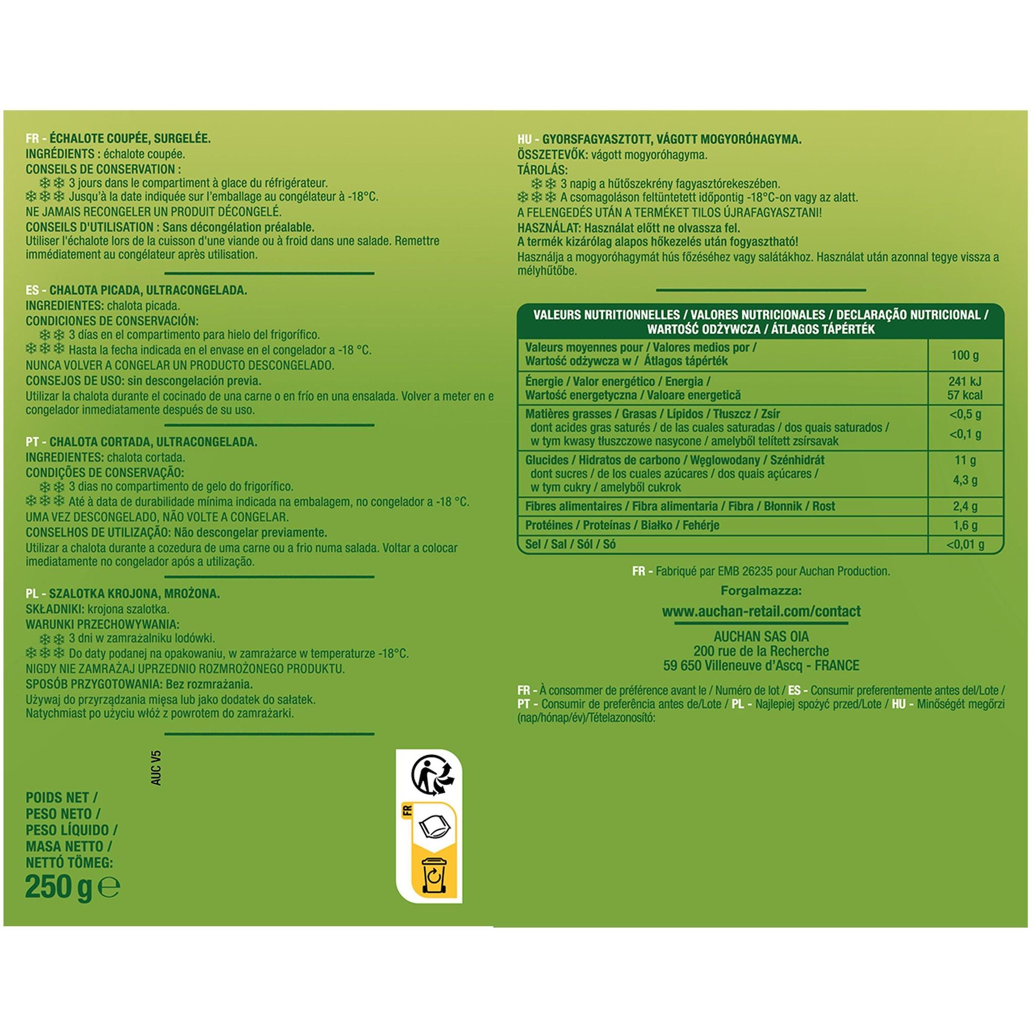 Voir la diapositive 2 : AUCHAN Échalote coupée 250g