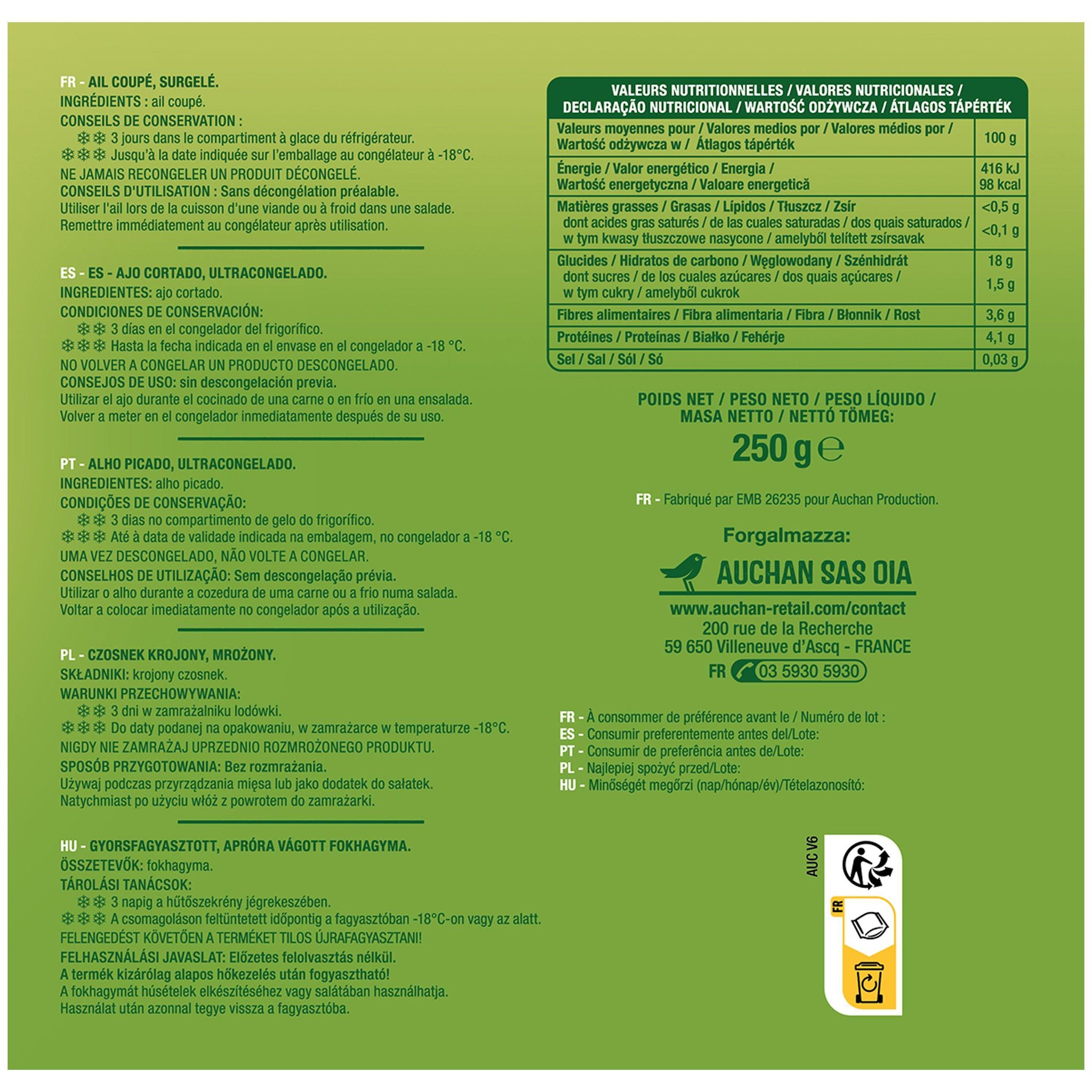 Voir la diapositive 2 : AUCHAN Ail coupé 250g