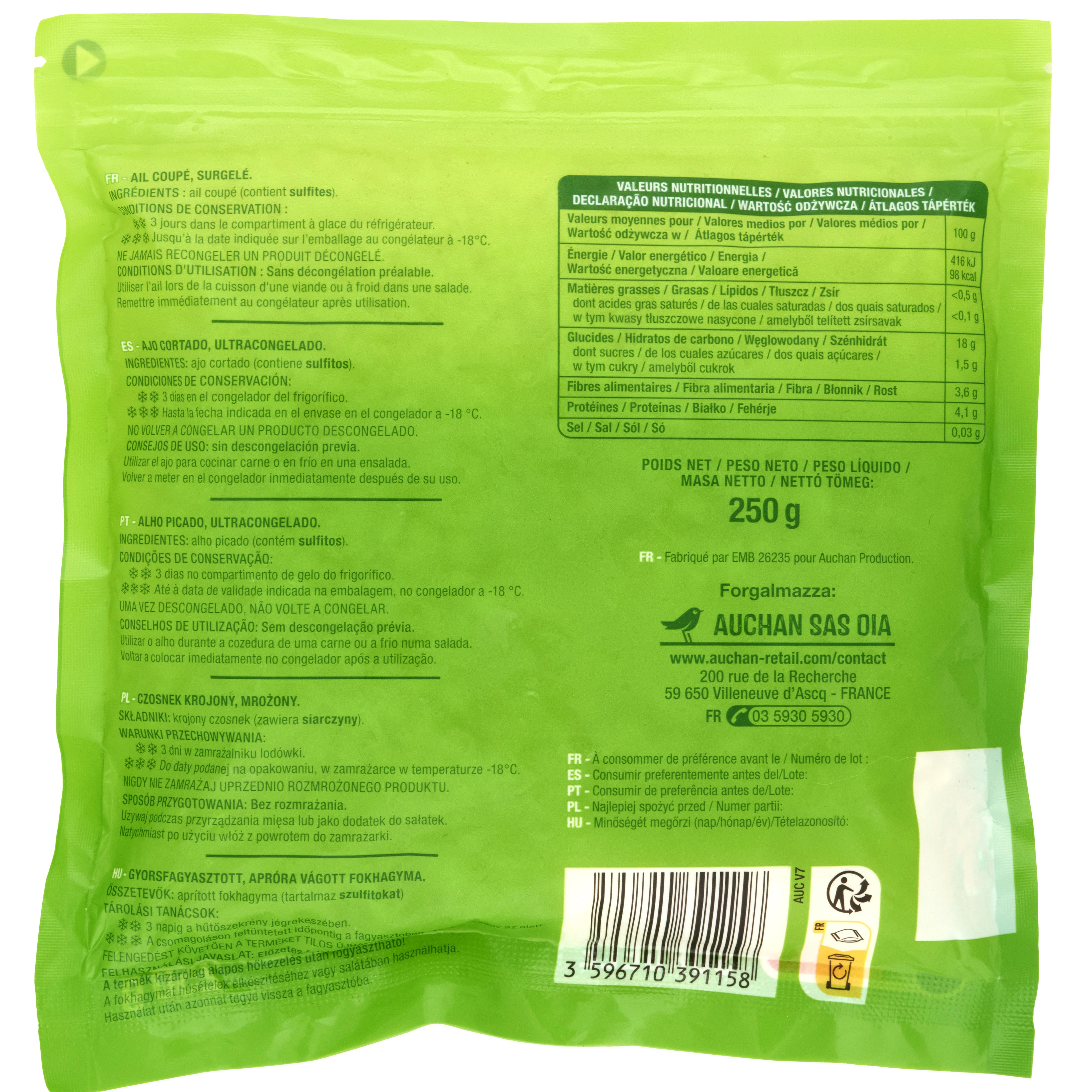 Voir la diapositive 3 : AUCHAN Ail coupé 250g