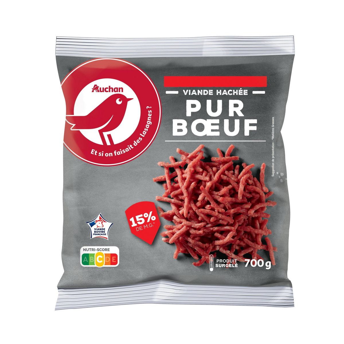 AUCHAN Viande hachée pur bœuf 15% mg 700g