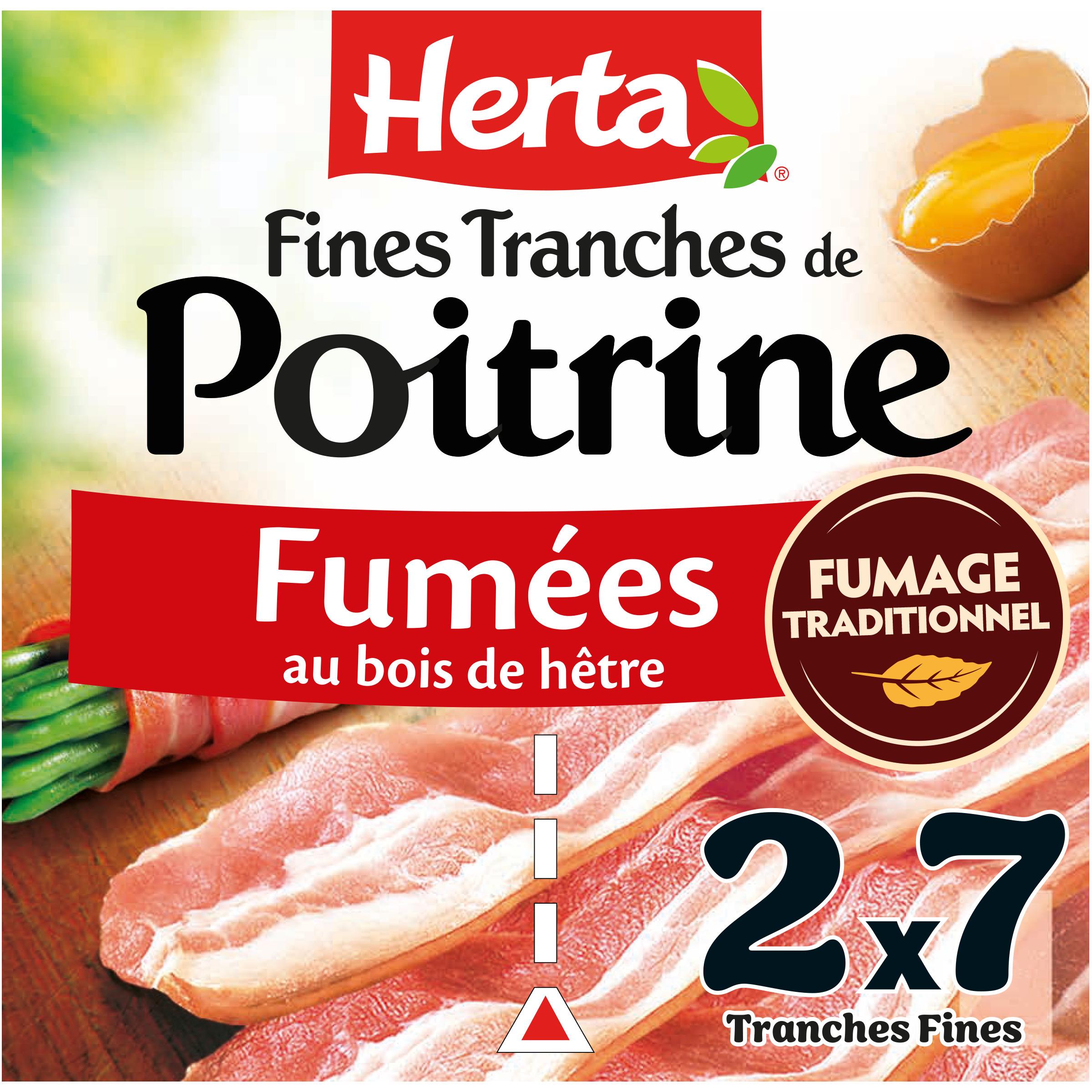 Voir la diapositive 2 : HERTA Fines tranches de poitrine fumée 2x7 tranches 2x100g