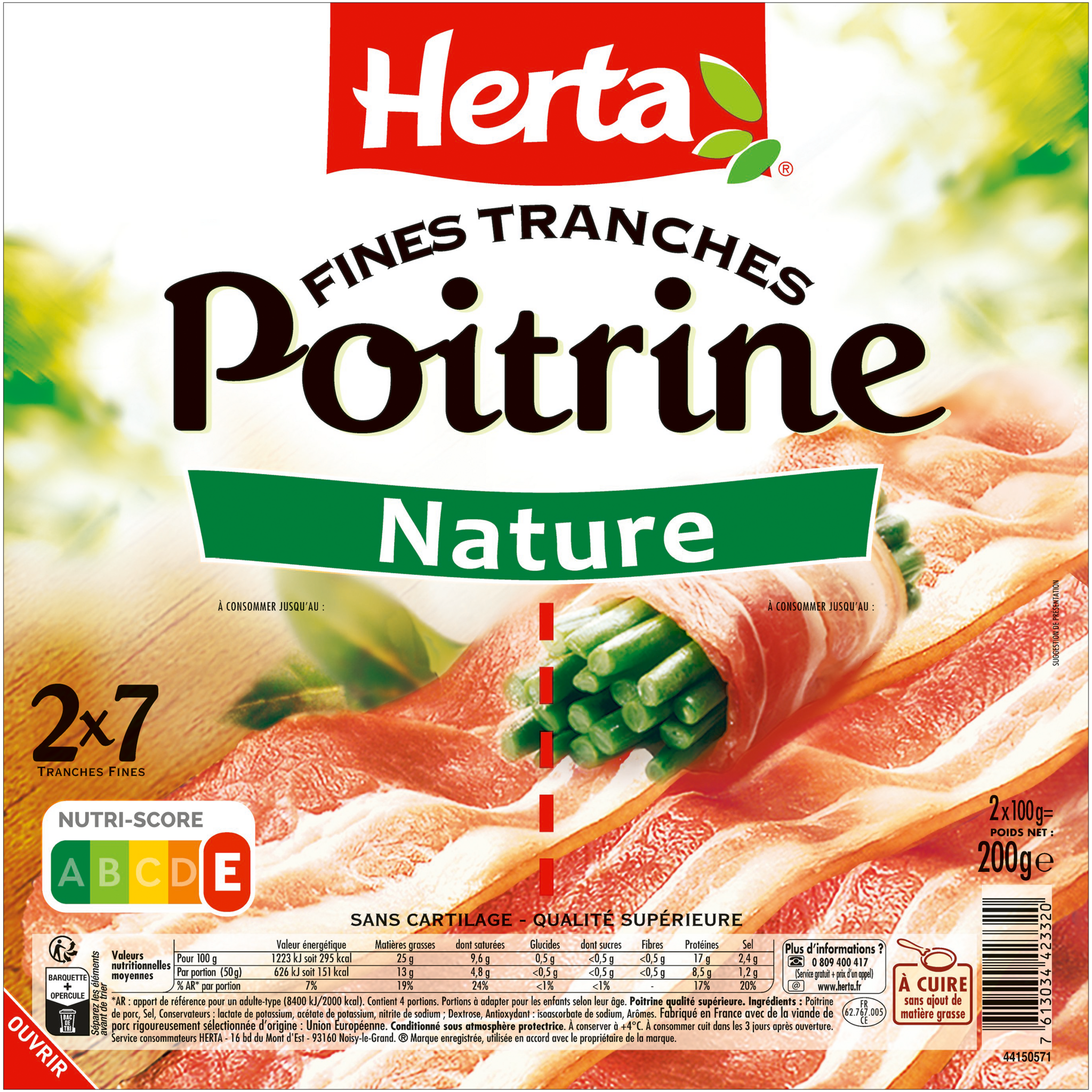 HERTA Fines tranches de poitrine nature 2x7 tranches 2x100g