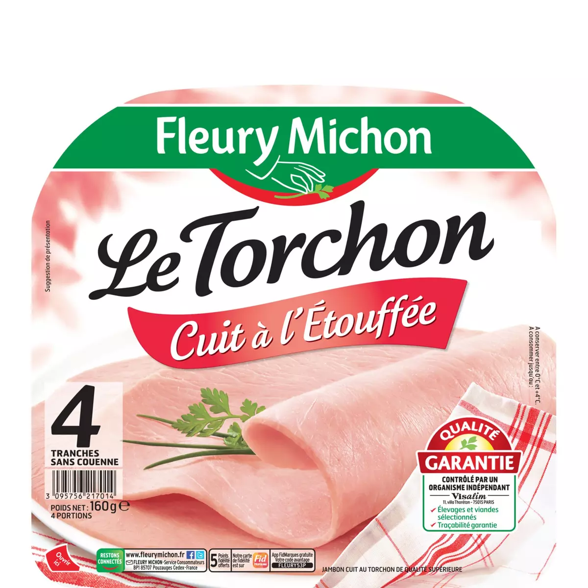 FLEURY MICHON Le torchon jambon cuisiné au bouillon 4 tranches 160g
