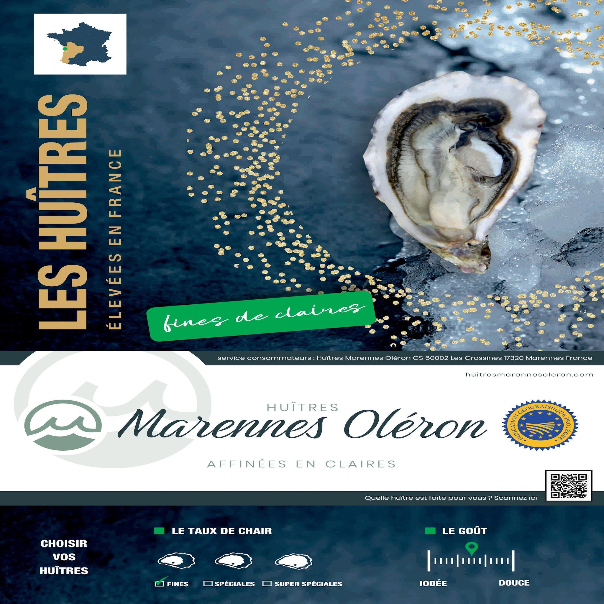 MAREE DU JOUR 12 huîtres fines de claire Marennes Oléron calibre n°3 1 kg