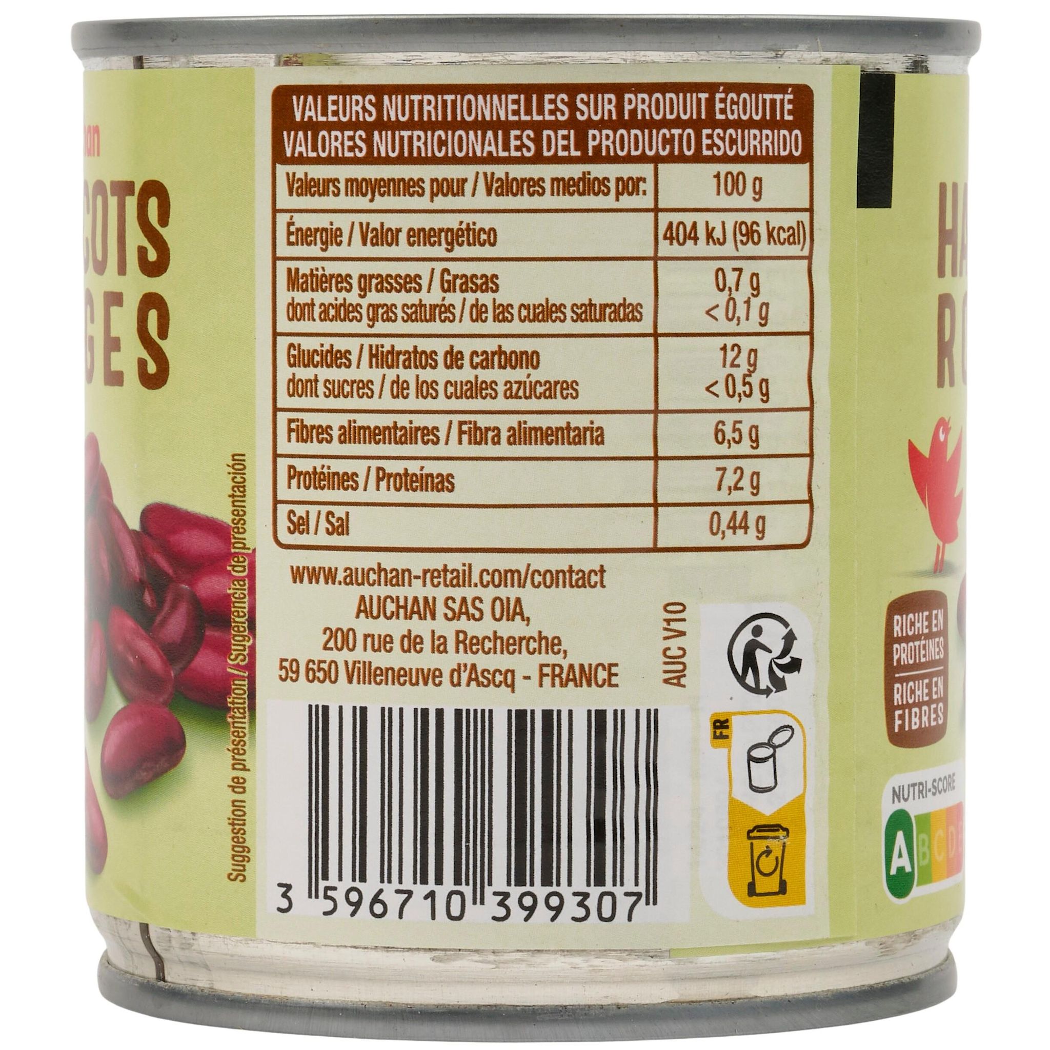 Voir la diapositive 3 : AUCHAN Haricots rouges en conserve 125g