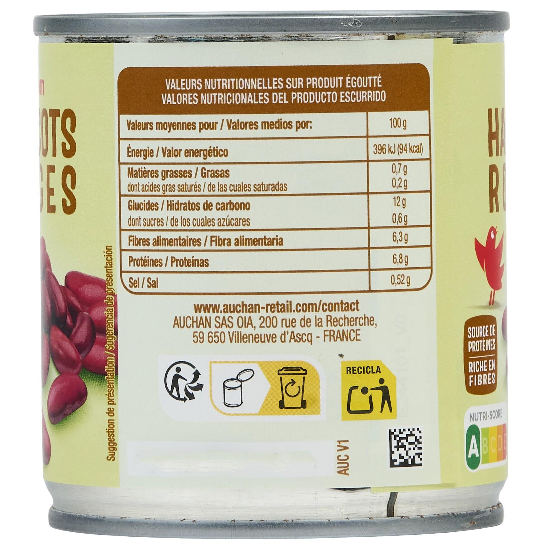 Voir la diapositive 4 : AUCHAN Haricots rouges 3x125g