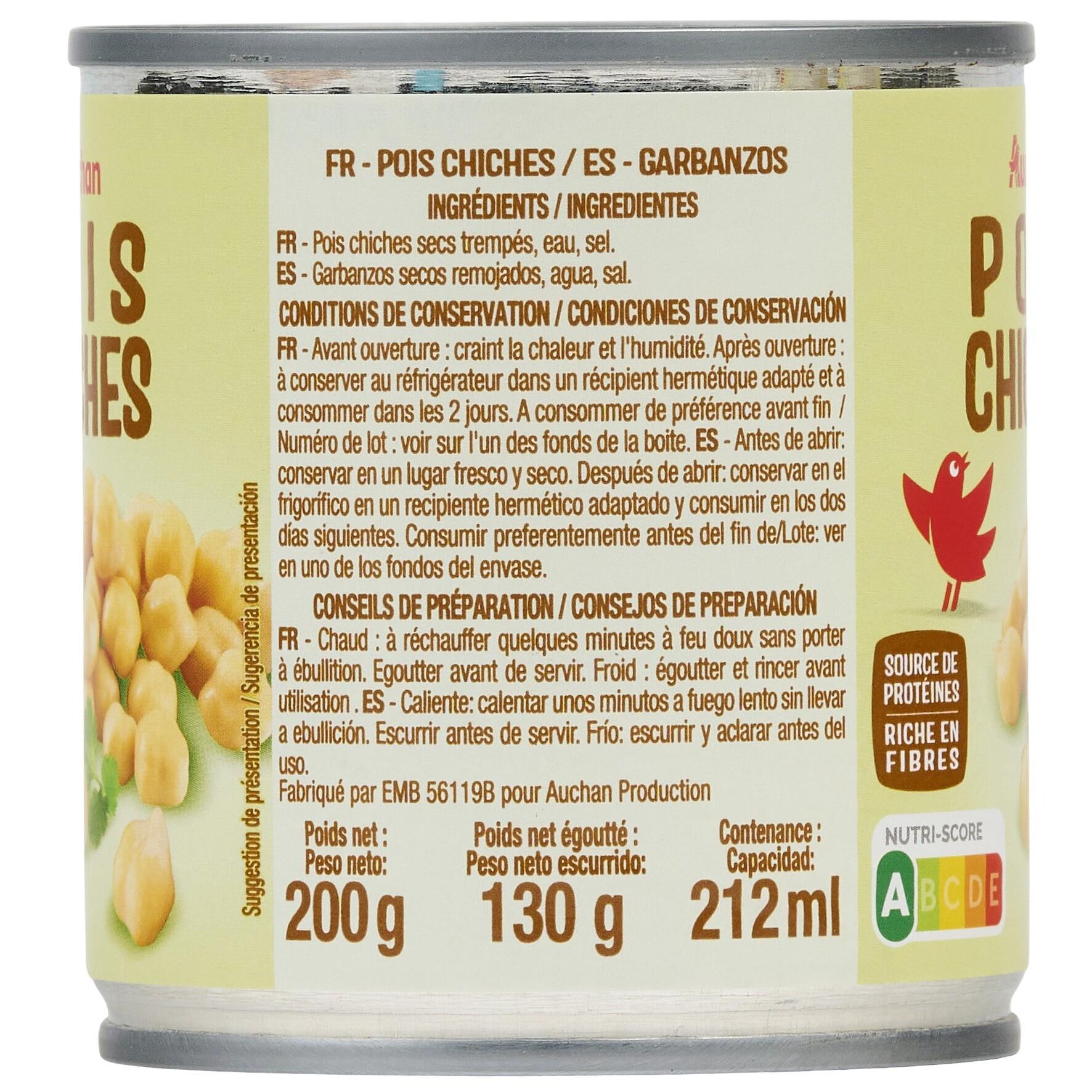 Voir la diapositive 2 : AUCHAN Pois chiches 3x125g
