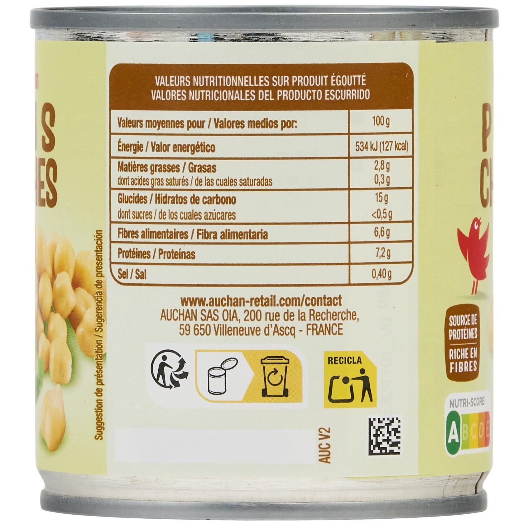 Voir la diapositive 4 : AUCHAN Pois chiches 3x125g