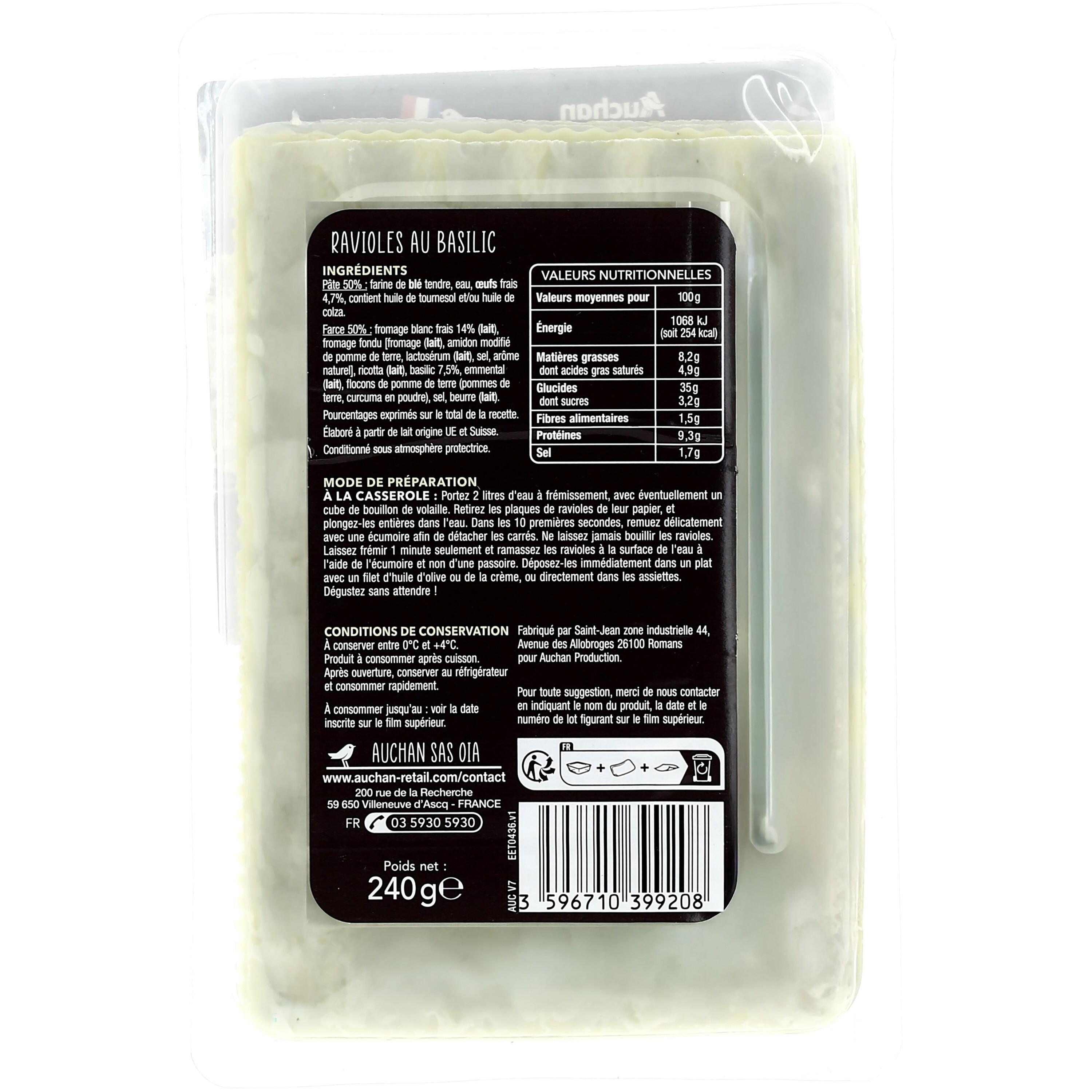 Voir la diapositive 3 : AUCHAN TERROIR Ravioles au basilic 2 parts 240g