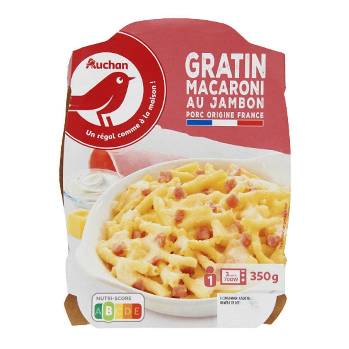 AUCHAN Gratin de macaroni au jambon 1 part 350g