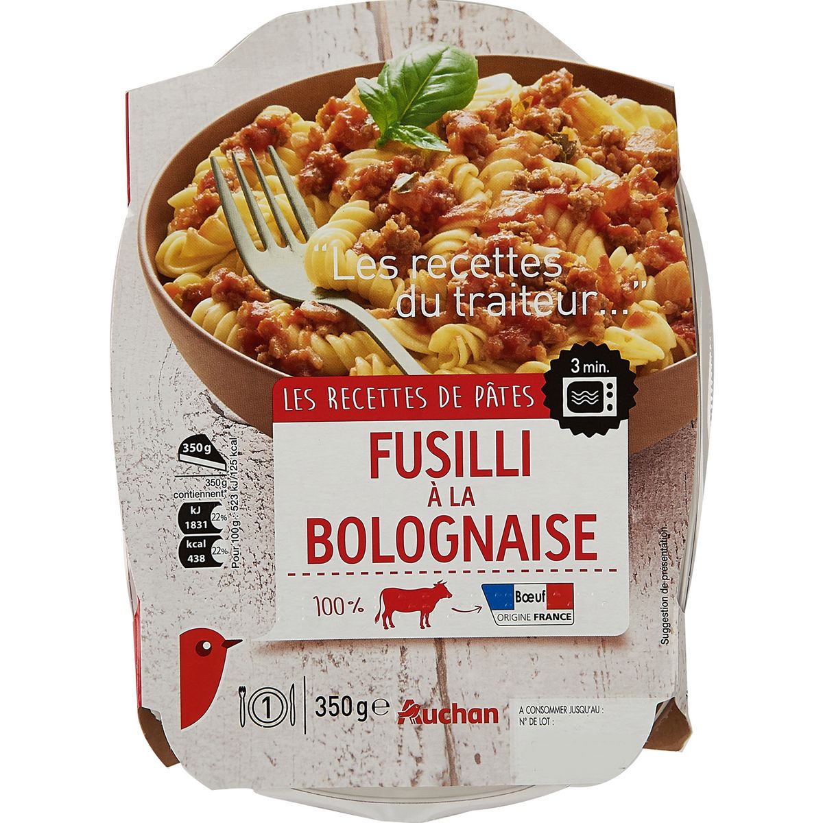 AUCHAN Fusilli à la bolognaise 1 portion 350g