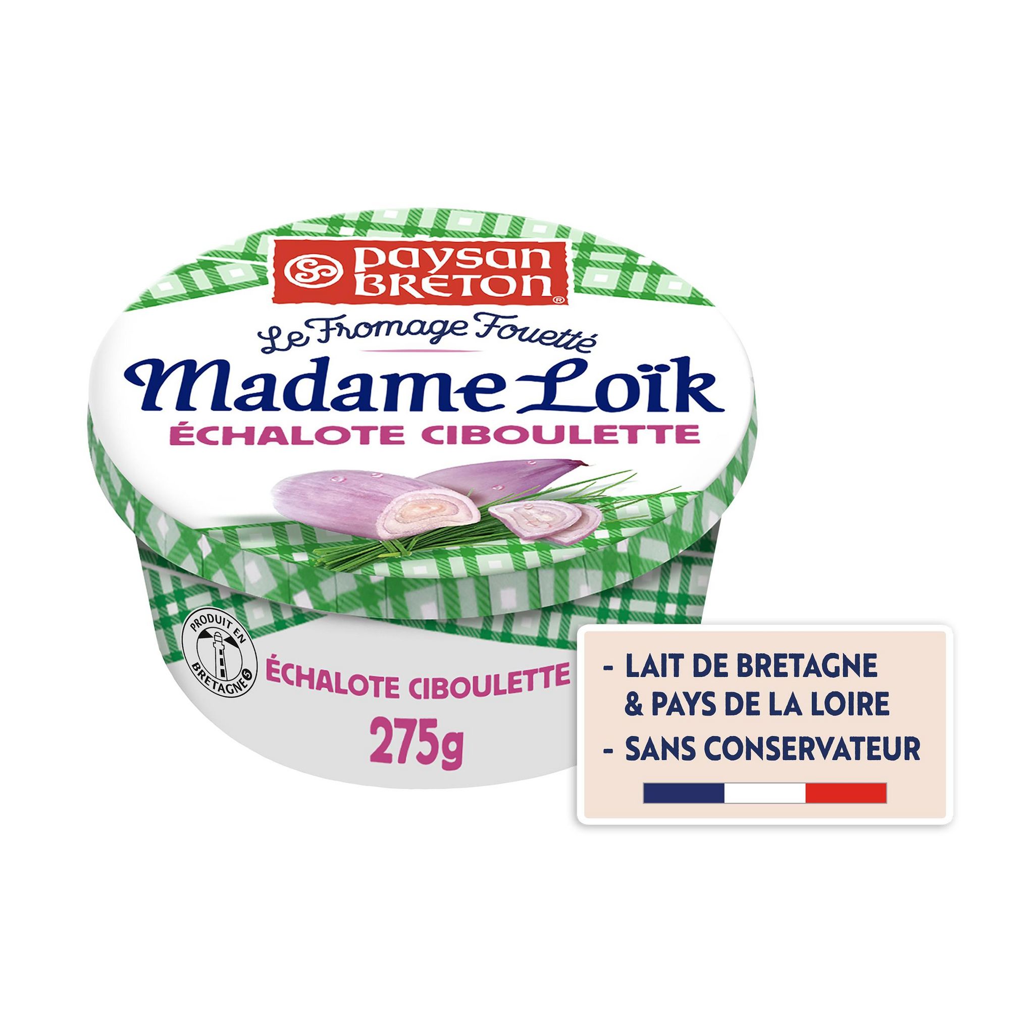 Voir la diapositive 2 : PAYSAN BRETON Madame Loïk Fromage fouetté à tartiner échalote et ciboulette 275g