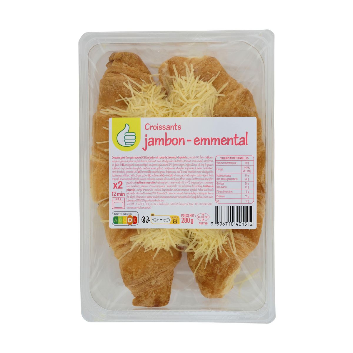 POUCE Croissant jambon emmental 2 pièces 280g