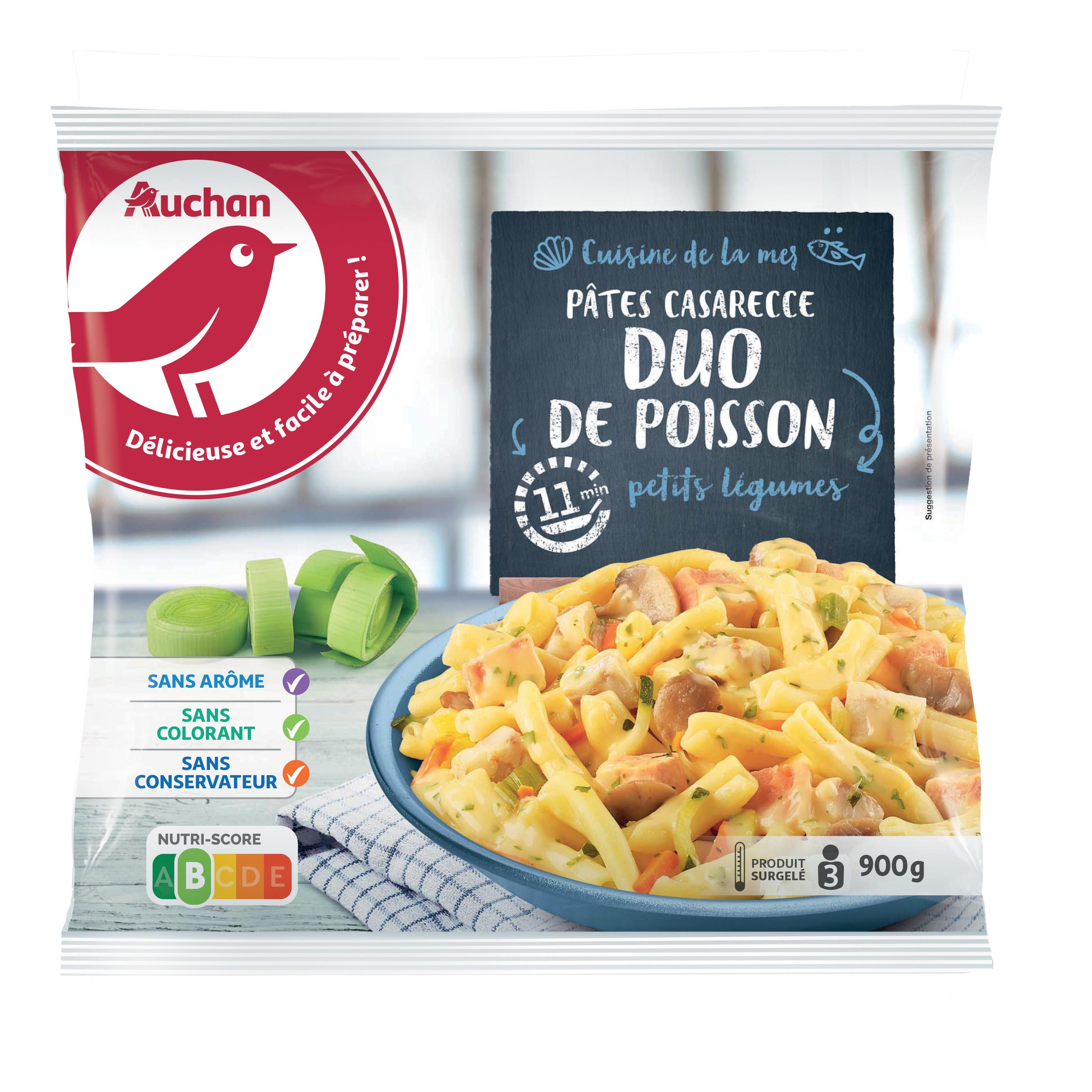 Voir la diapositive 3 : AUCHAN Pâtes aux duo poissons 3 portions 900g