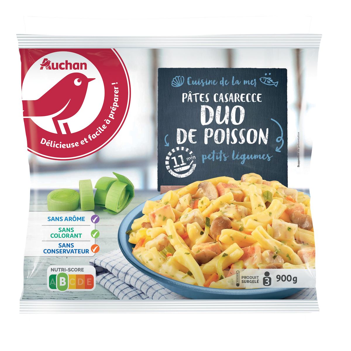 AUCHAN Pâtes aux duo poissons 3 portions 900g