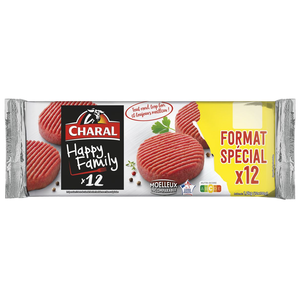 CHARAL Happy Family Préparation à 80 % de viande bovine hachée 12 pièces  1,2kg
