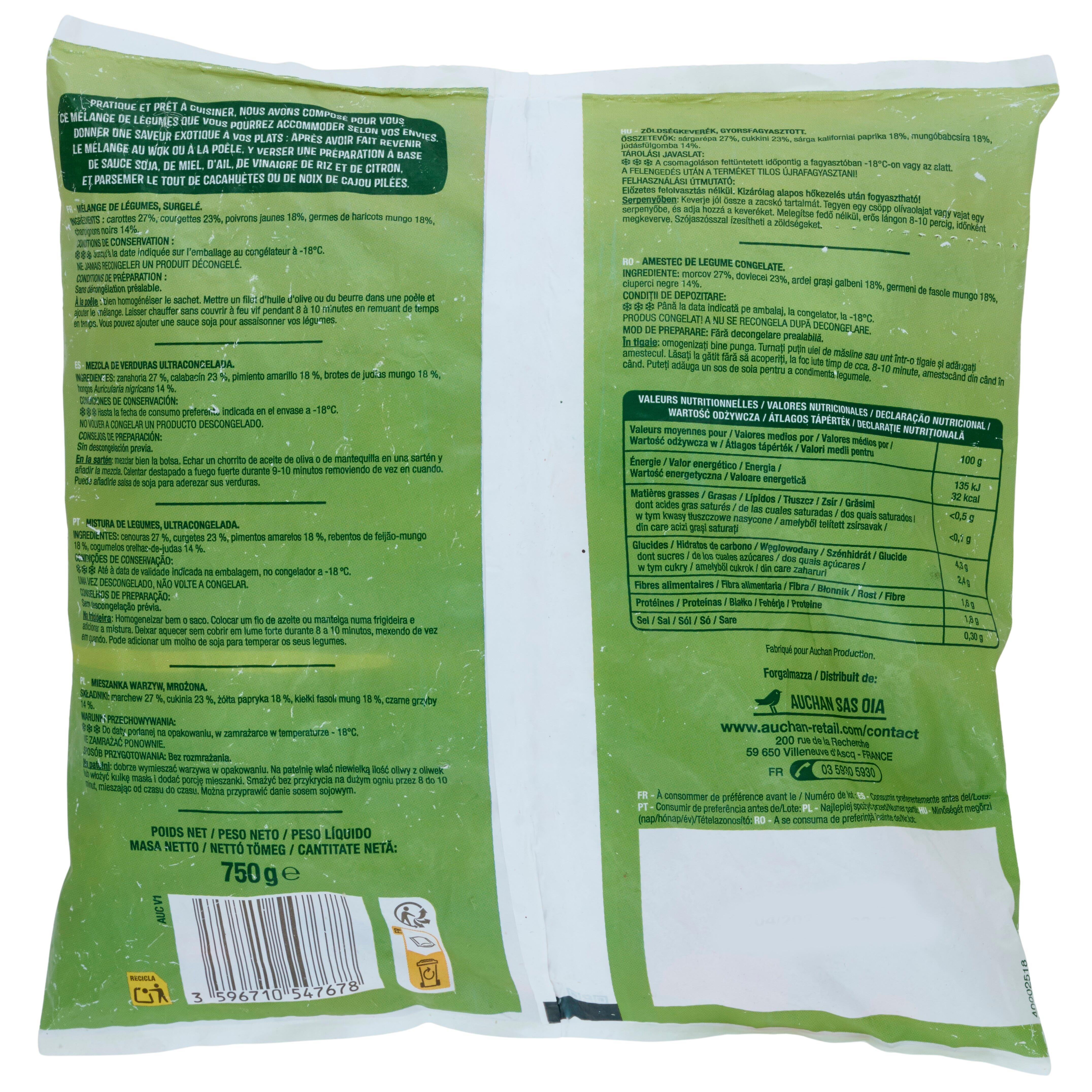 Voir la diapositive 2 : AUCHAN Légumes pour wok 5 portions 750g