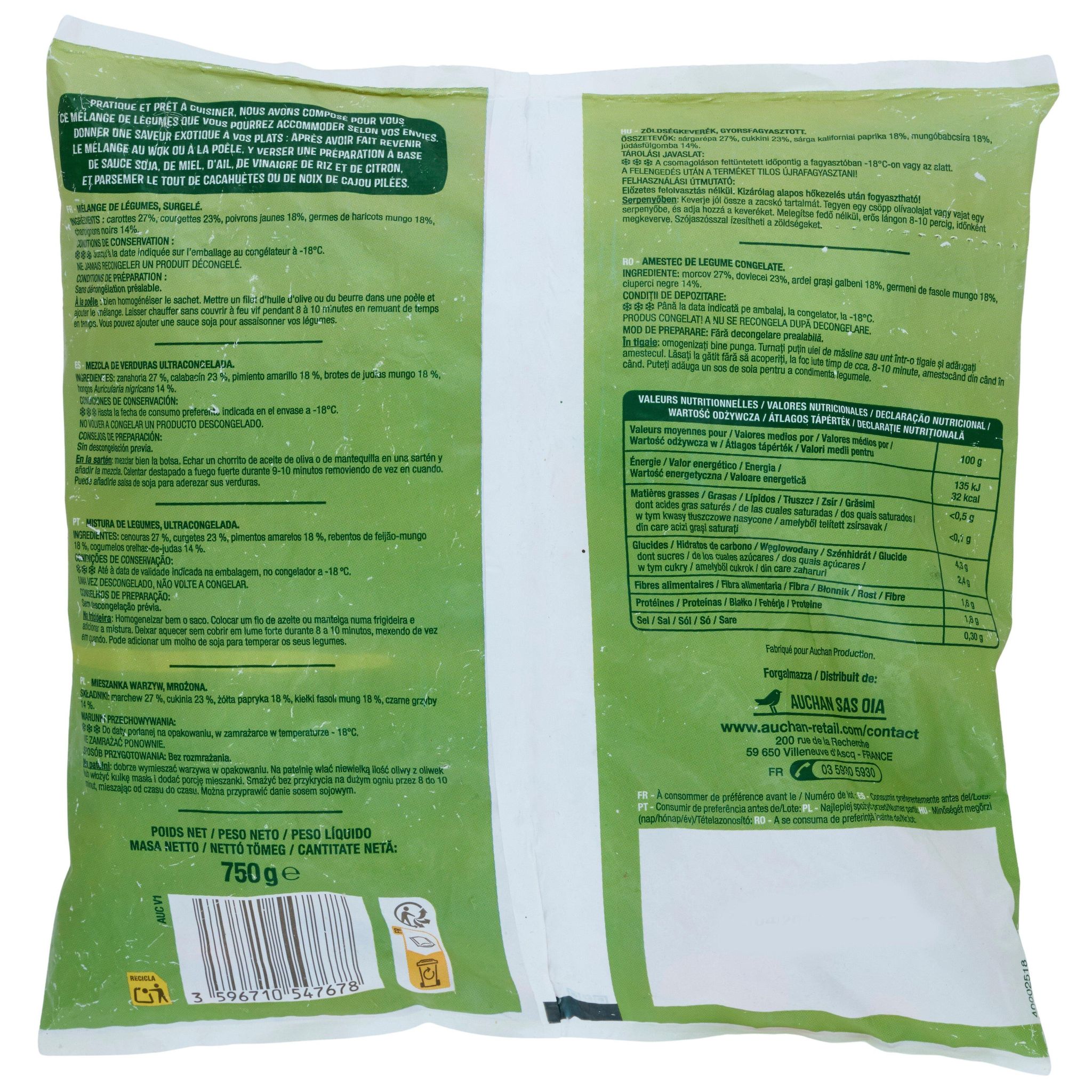 Voir la diapositive 3 : AUCHAN Légumes pour wok 5 portions 750g