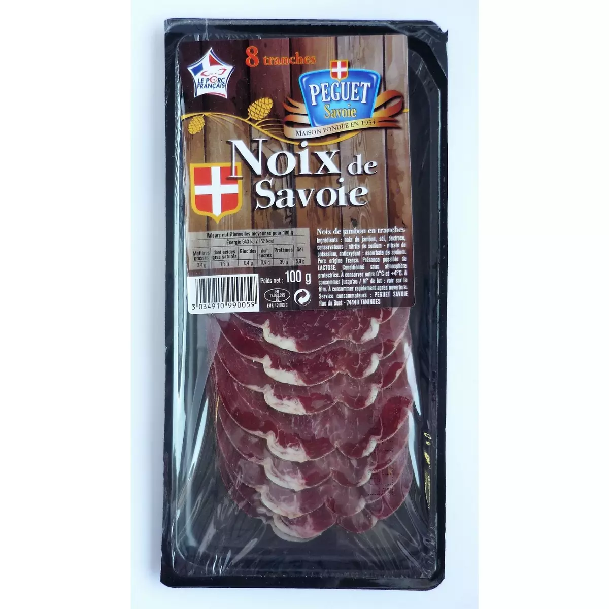 PEGUET Noix de jambon de Savoie 8 tranches 100g