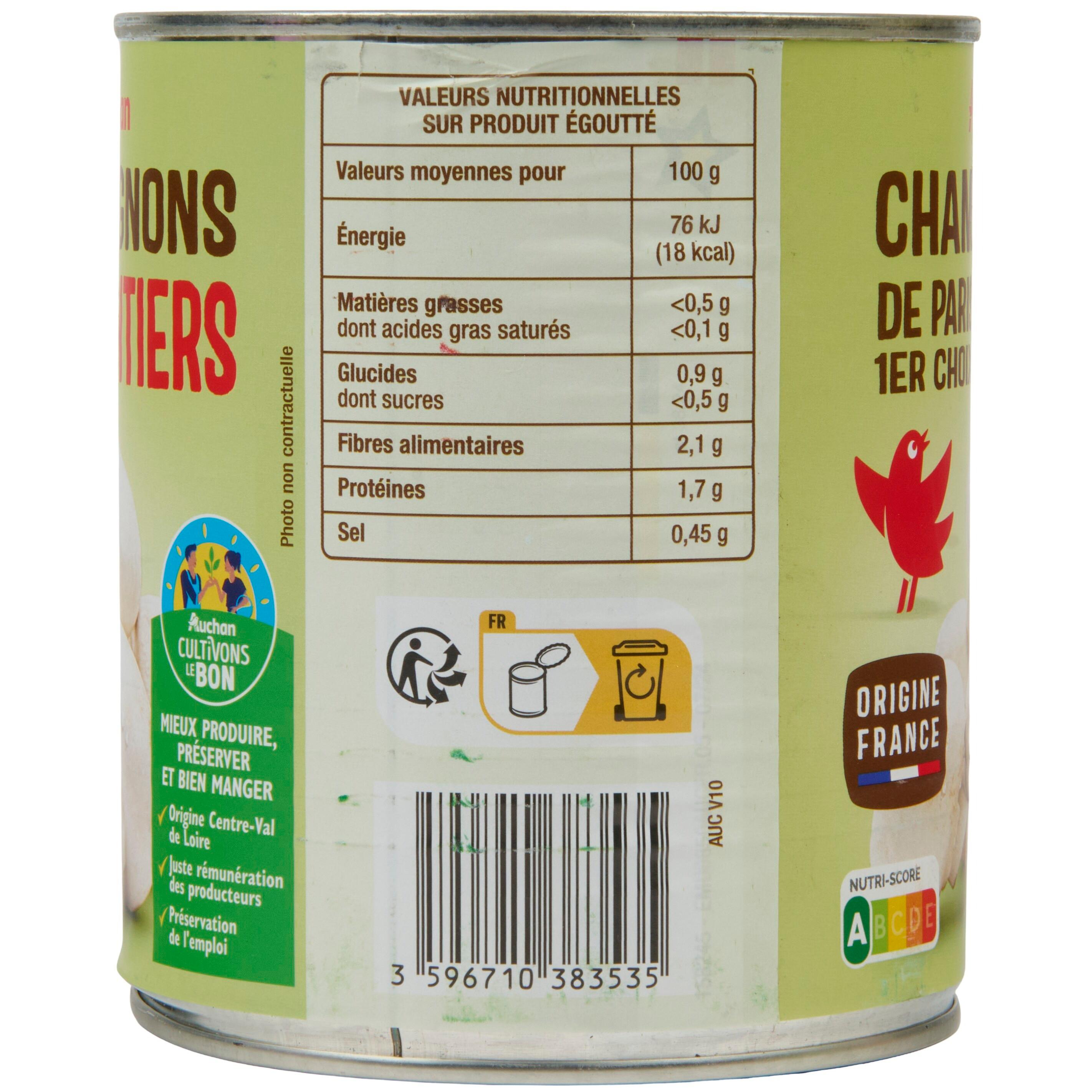 Voir la diapositive 4 : AUCHAN Champignons de Paris entiers 1er choix 460g