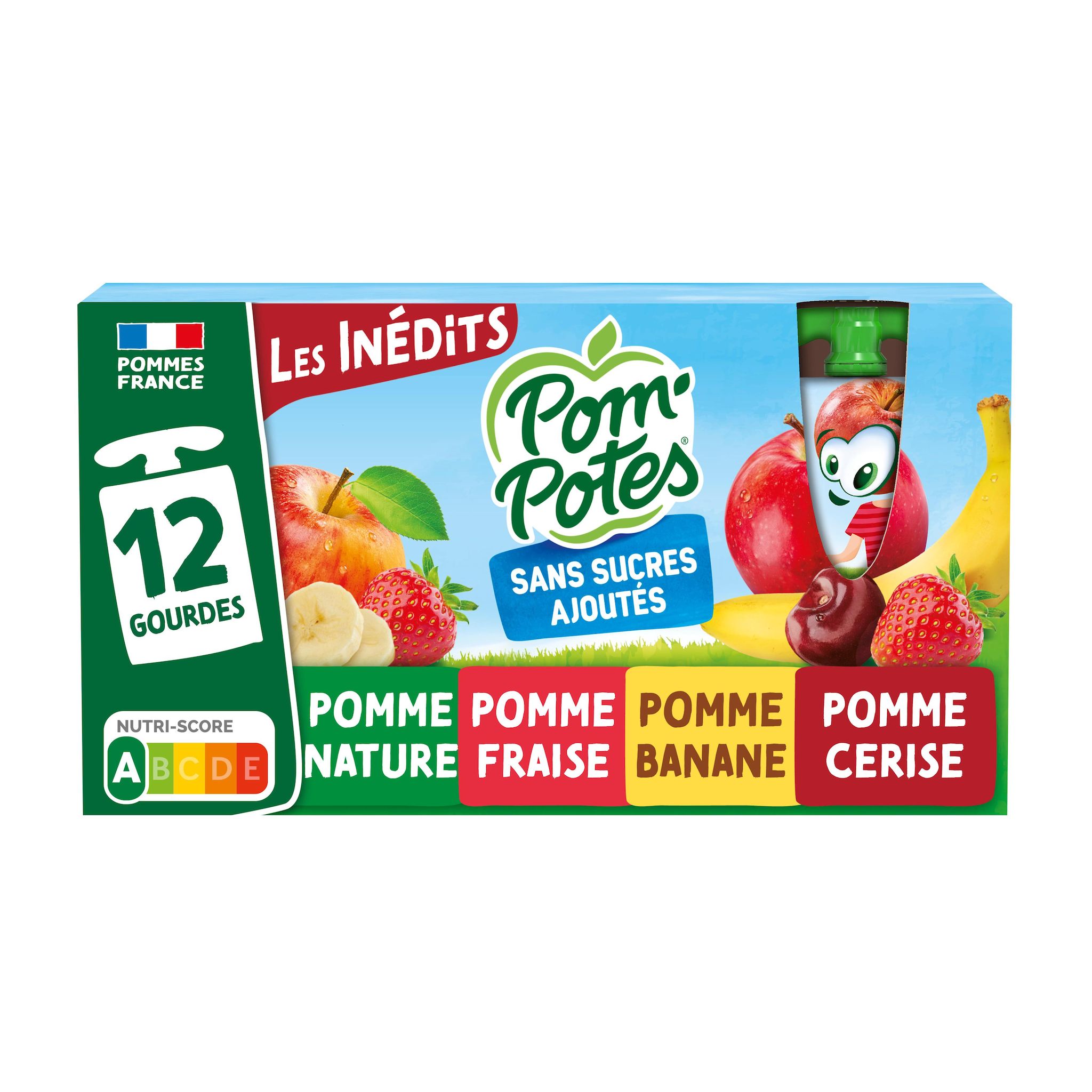 POM'POTES Gourdes pomme fraise banane cerise sans conservateur 12x90g
