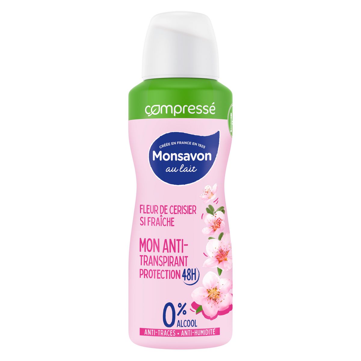 MONSAVON Déodorant spray compressé 48h fleur de cerisier anti-transpirant anti-traces 100ml