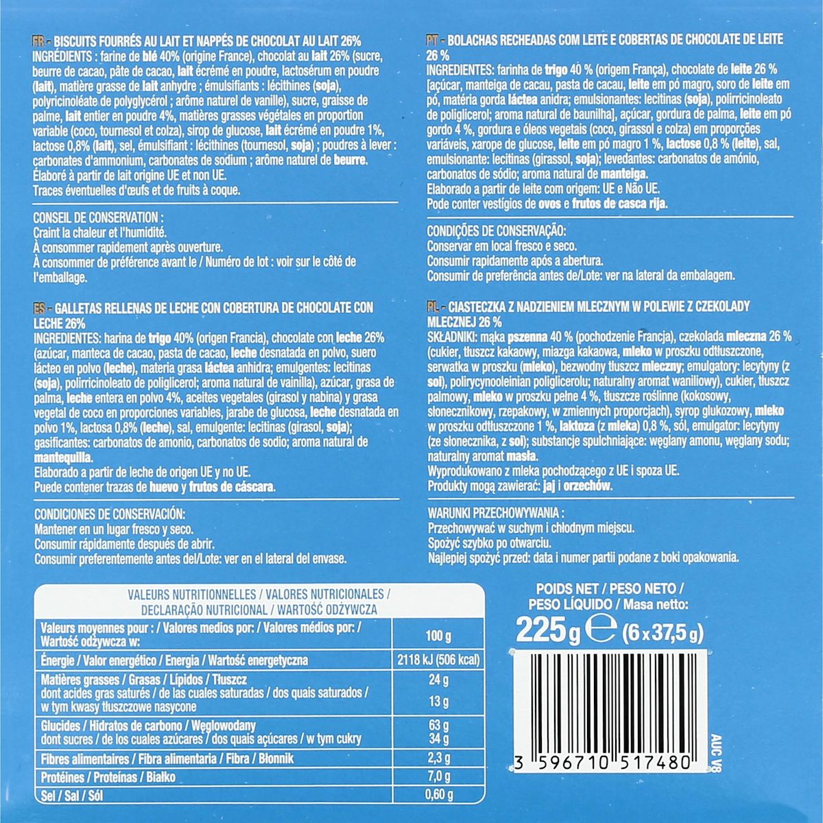 AUCHAN Mini ronds tartelettes chocolat et lait sachets fraîcheur 6x6 biscuits 225g