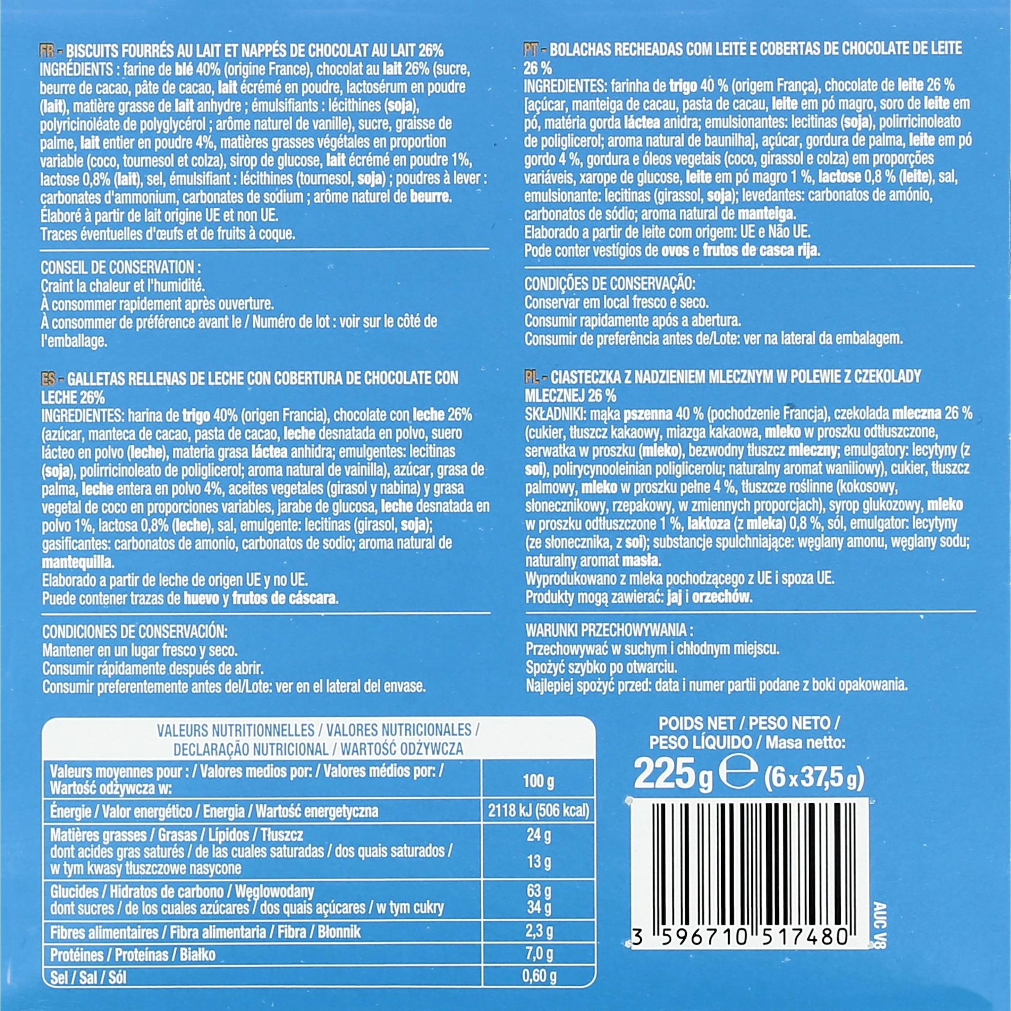Voir la diapositive 3 : AUCHAN Mini ronds tartelettes chocolat et lait sachets fraîcheur 6x6 biscuits 225g