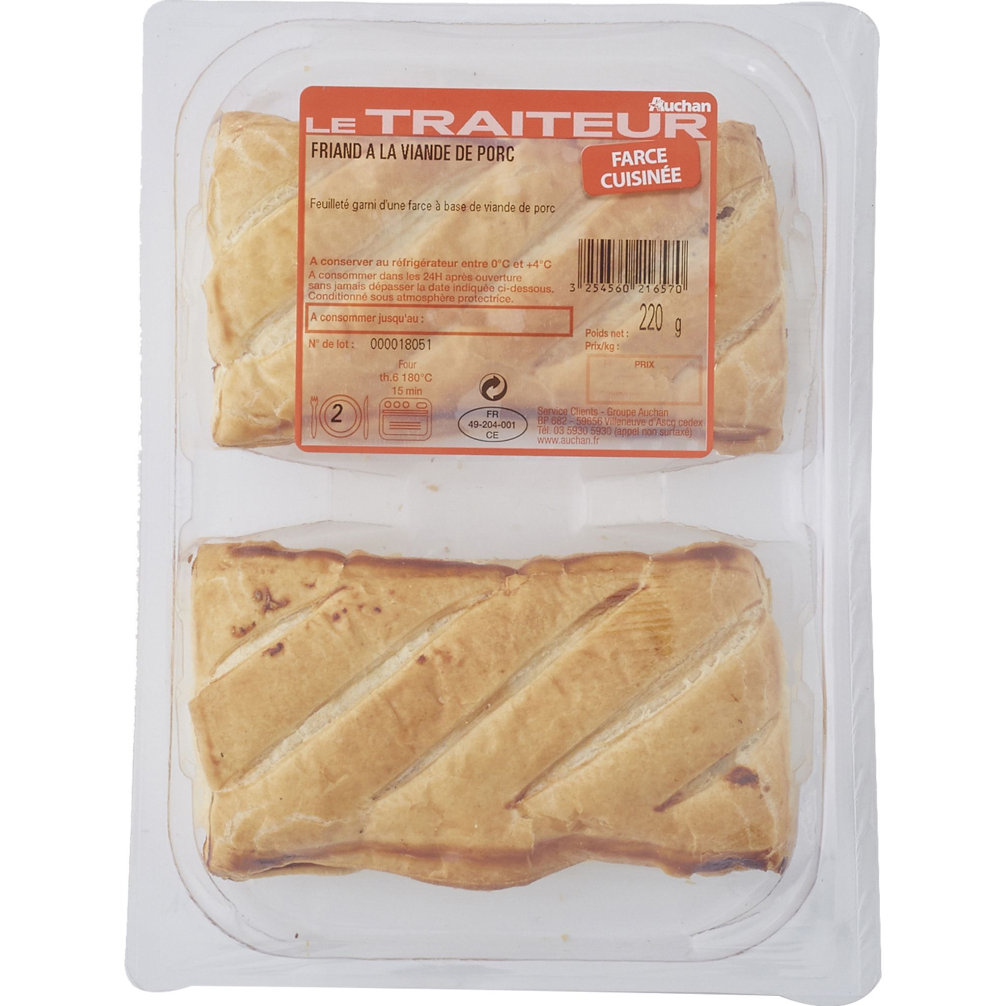 Voir la diapositive 2 : AUCHAN LE TRAITEUR Friands à la viande de porc 2 pièces 220g