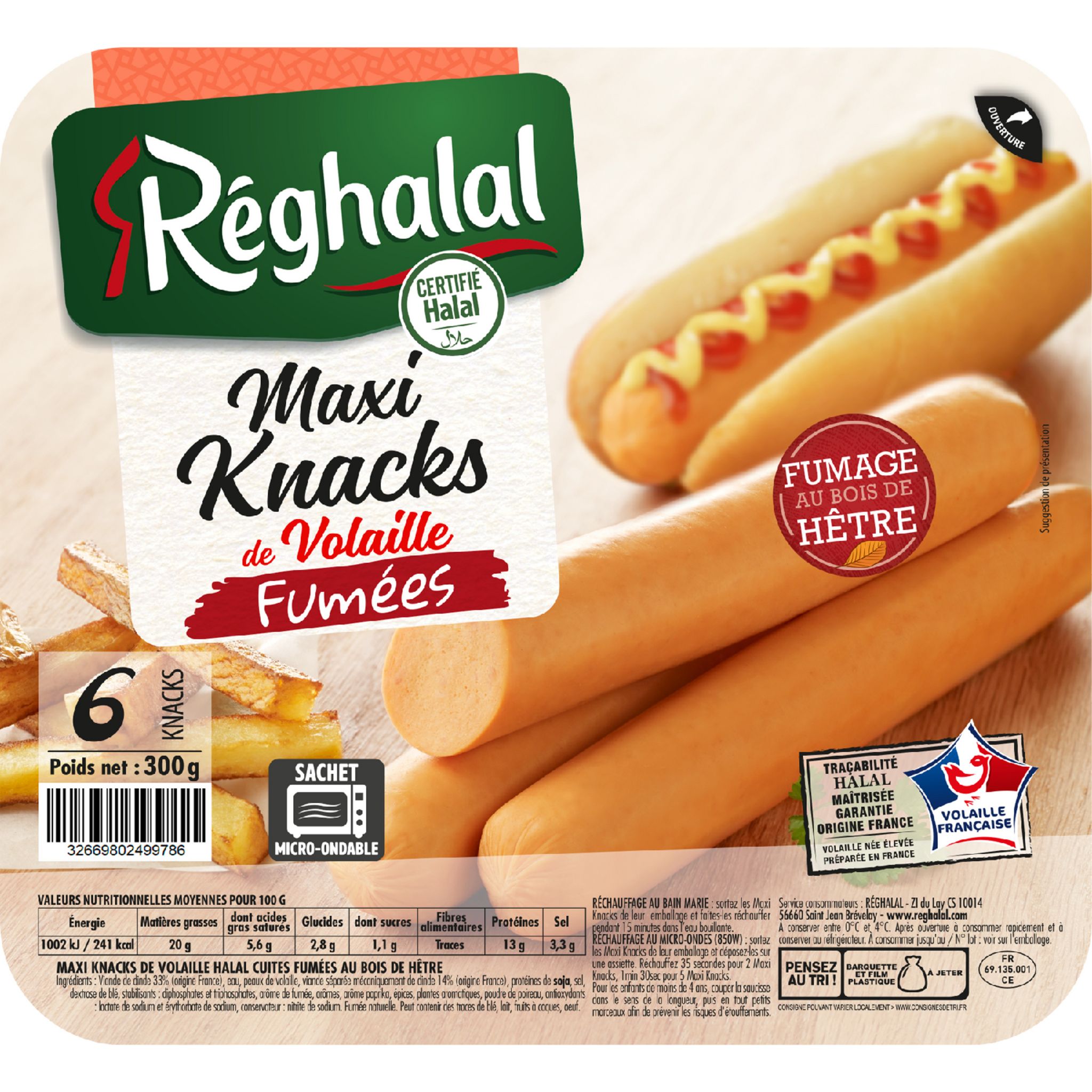 REGHALAL Maxi Knacks de volaille halal 5 pièces 300g