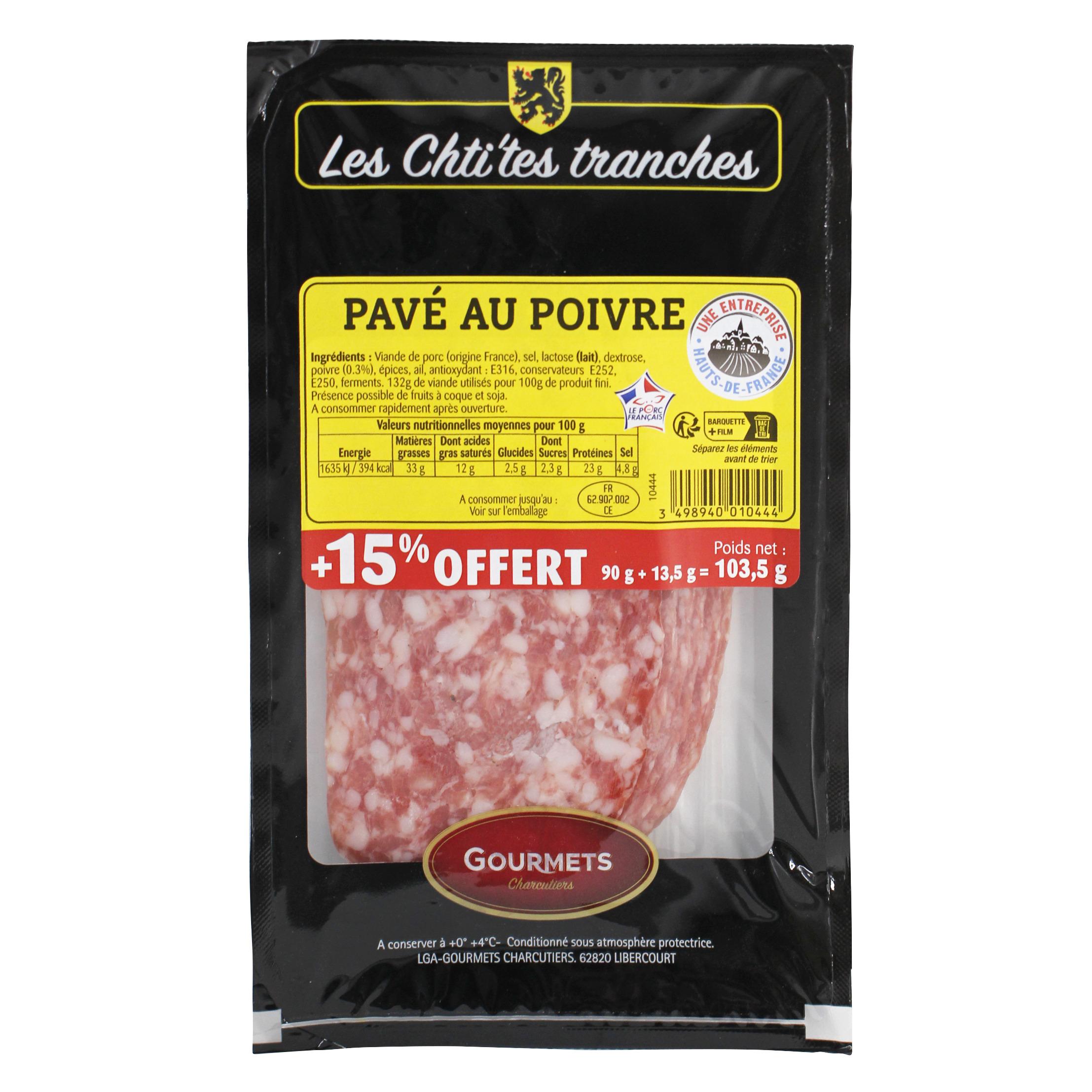 GOURMETS DE L'ARTOIS Pavé au poivre 90g+15% offert