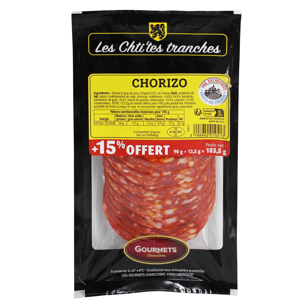 LES CHTI'TES TRANCHES Chorizo 90g +15% offert