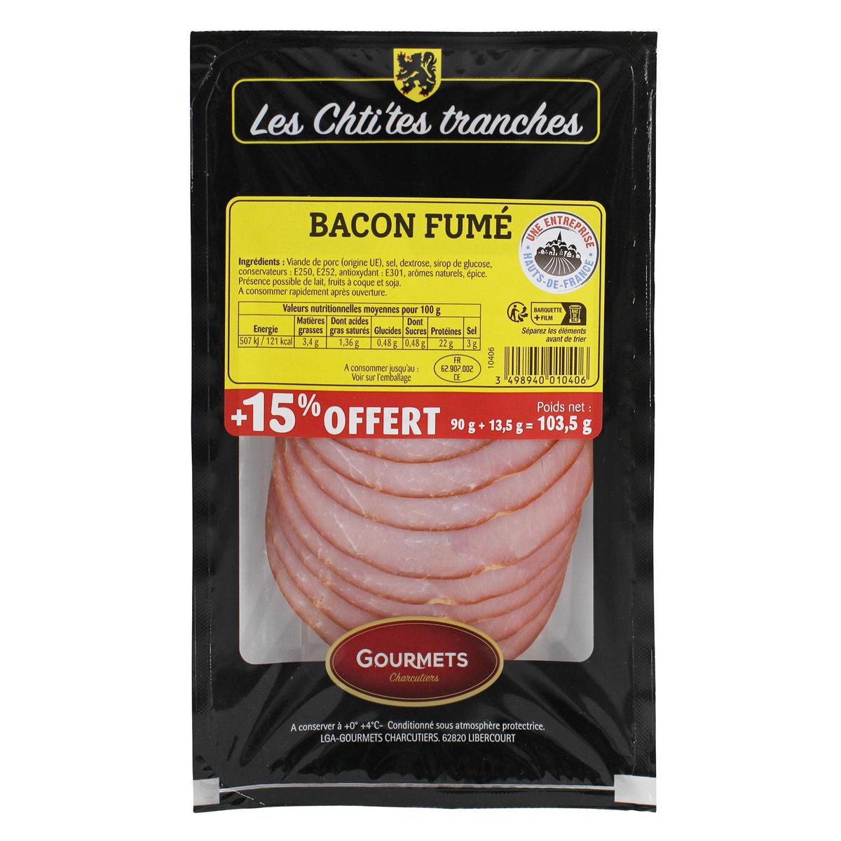 LES CHTI'TES TRANCHES Bacon fumé 90g +15%offert