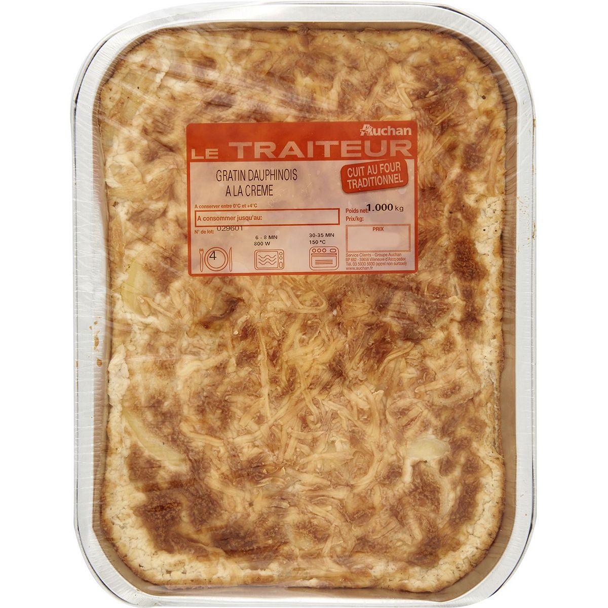 AUCHAN LE TRAITEUR Gratin dauphinois à la crème 4 portions 1kg