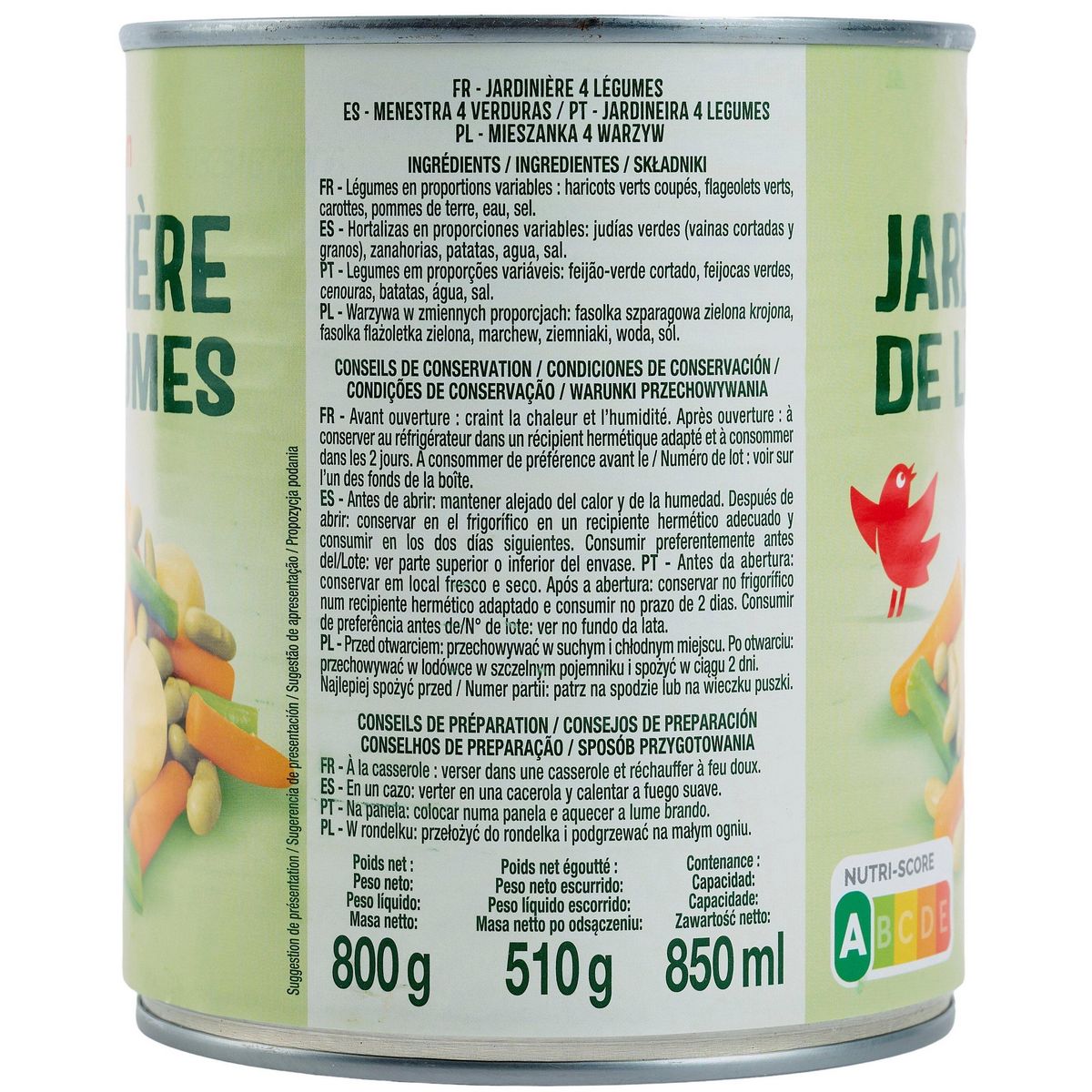 AUCHAN Jardinière 4 légumes 510g