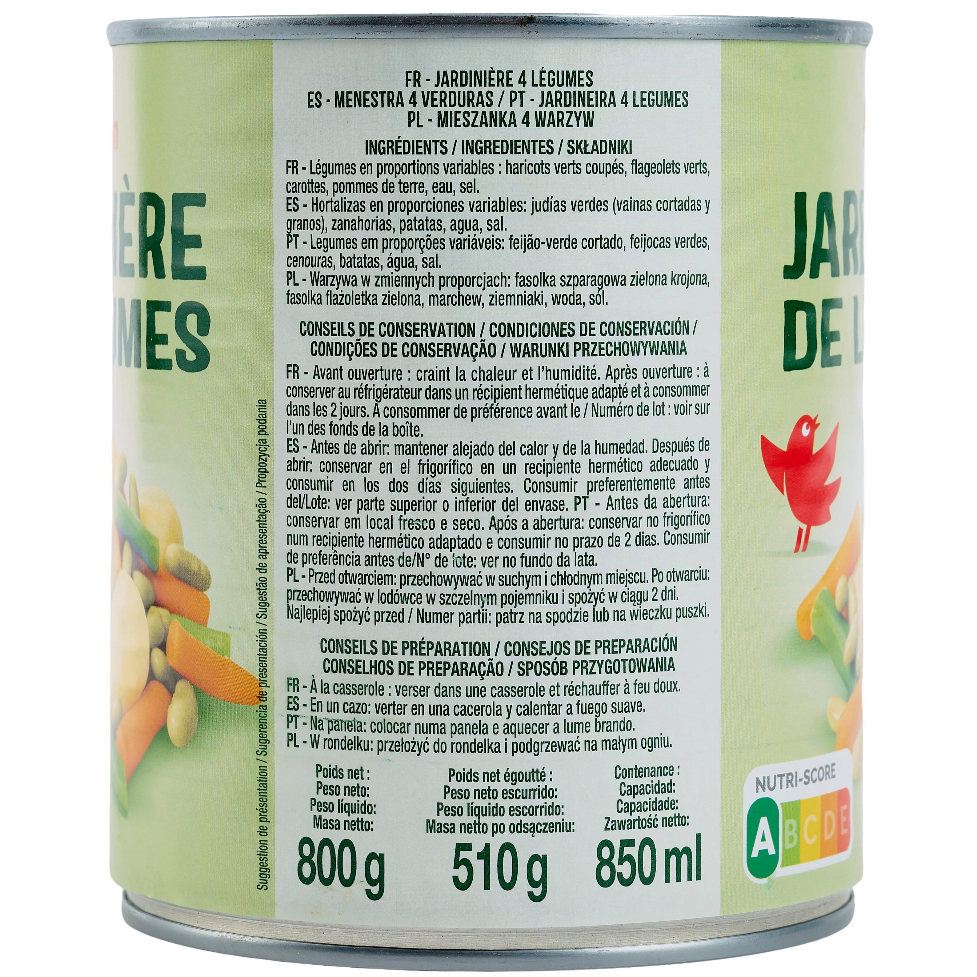 Voir la diapositive 4 : AUCHAN Jardinière 4 légumes 510g