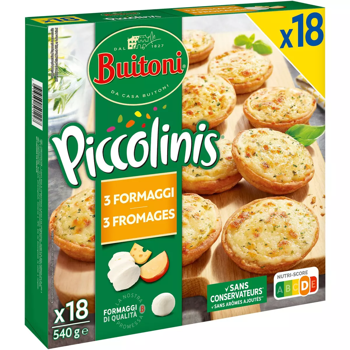 BUITONI Piccolinis Mini pizza aux 3 fromages 18 pièces  540g
