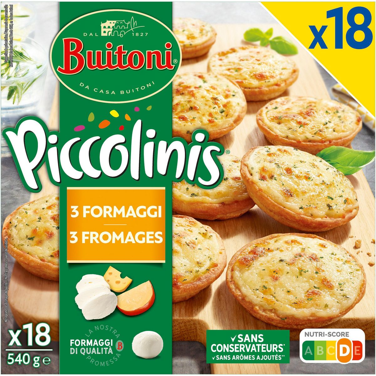 BUITONI Piccolinis Mini pizza aux 3 fromages 18 pièces  540g