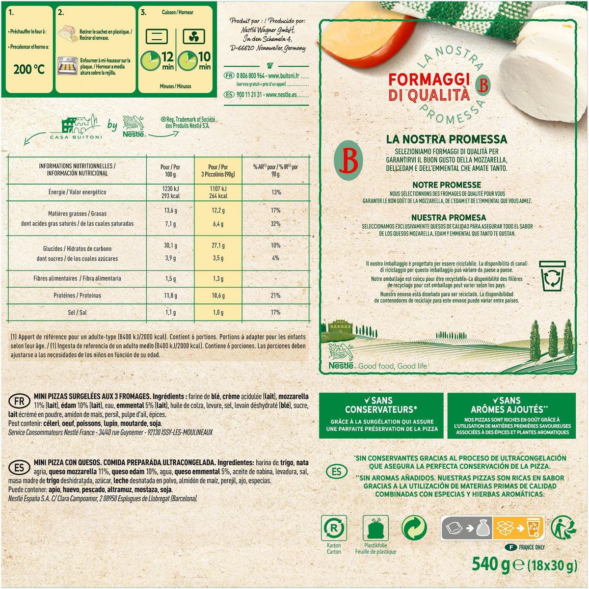 BUITONI Piccolinis Mini pizza aux 3 fromages 18 pièces  540g