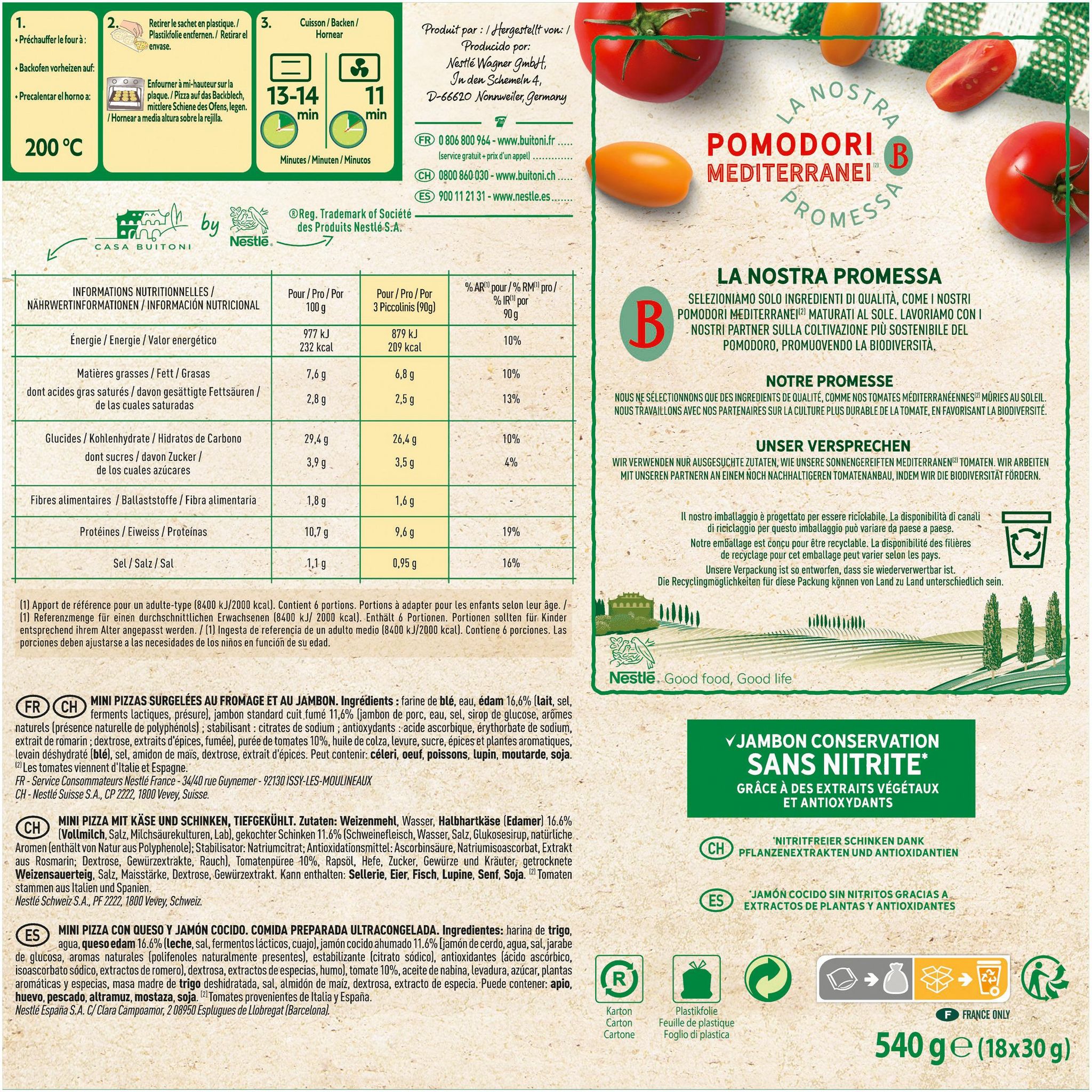 Voir la diapositive 2 : BUITONI Piccollini Mini-Pizzas jambon fromage 18 pièces 540g