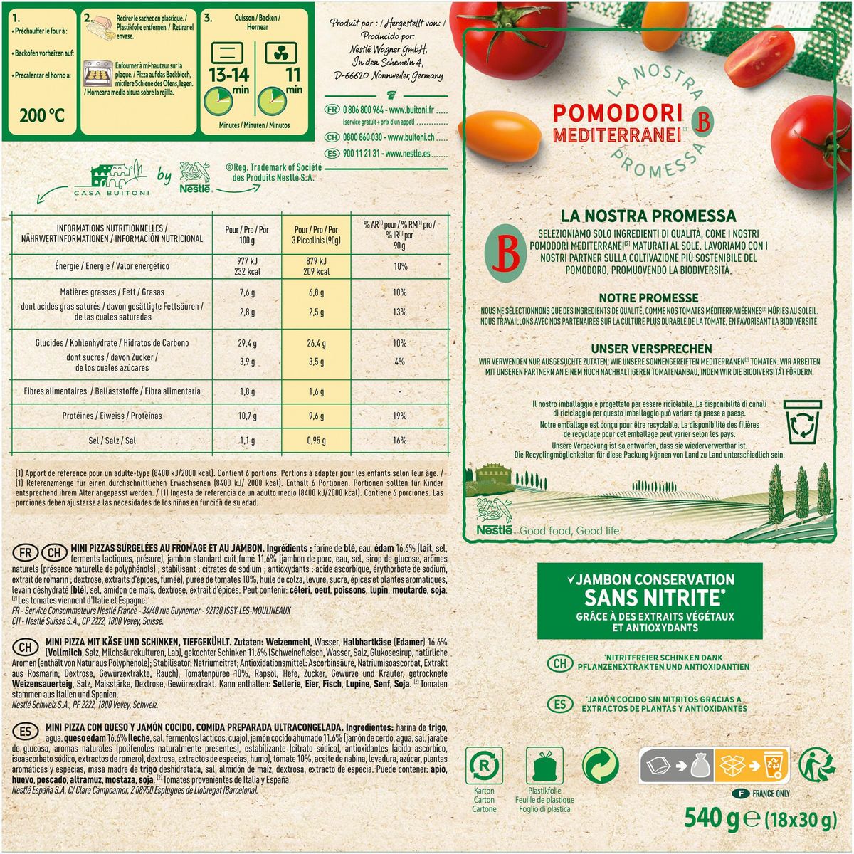 BUITONI Piccollini Mini-Pizzas jambon fromage 18 pièces 540g