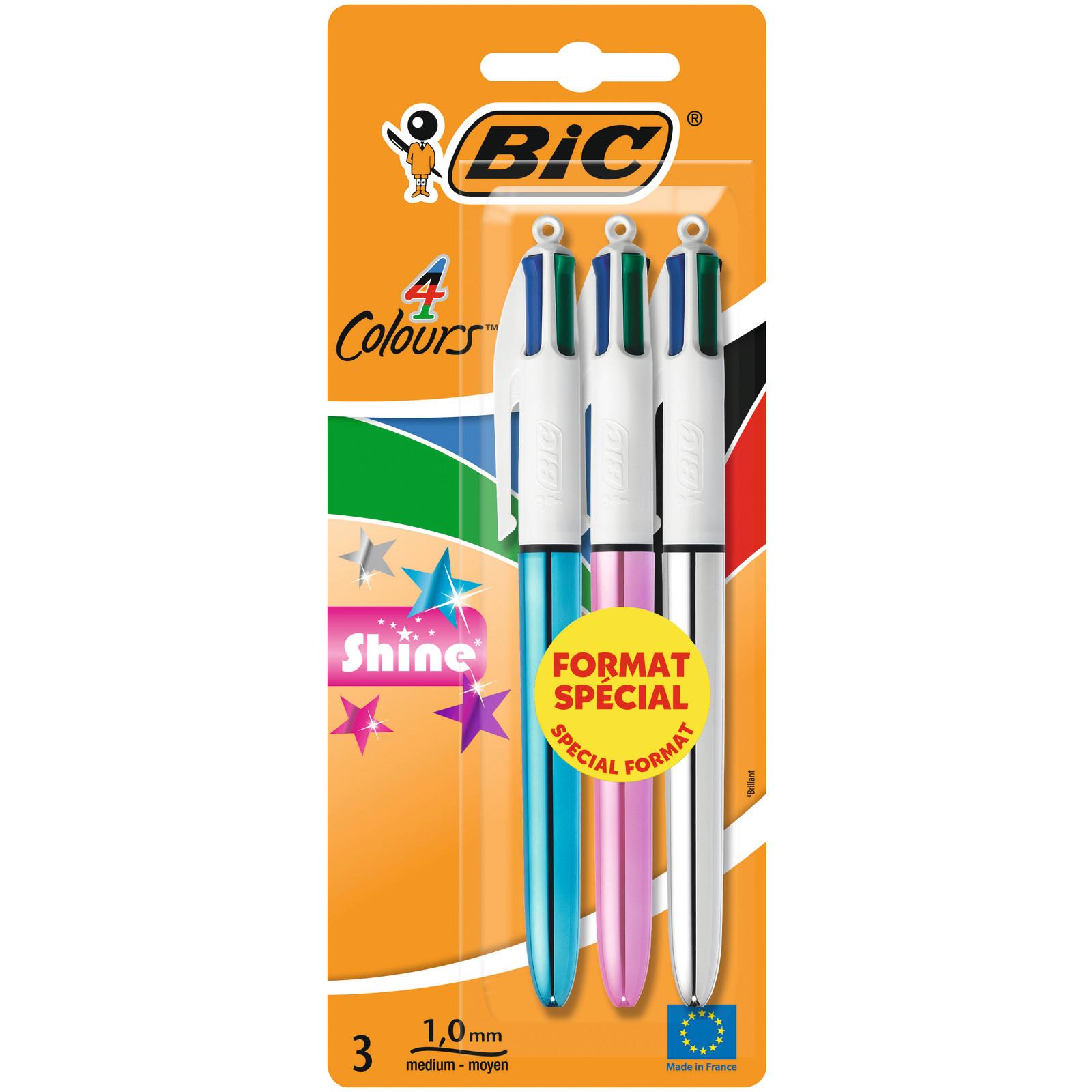 BIC Lot de 3 stylos billes 4 couleurs shine