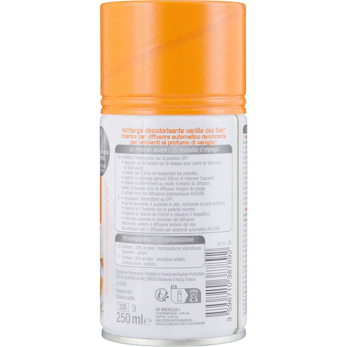 AUCHAN Recharge pour diffuseur automatique vanille des îles 250ml