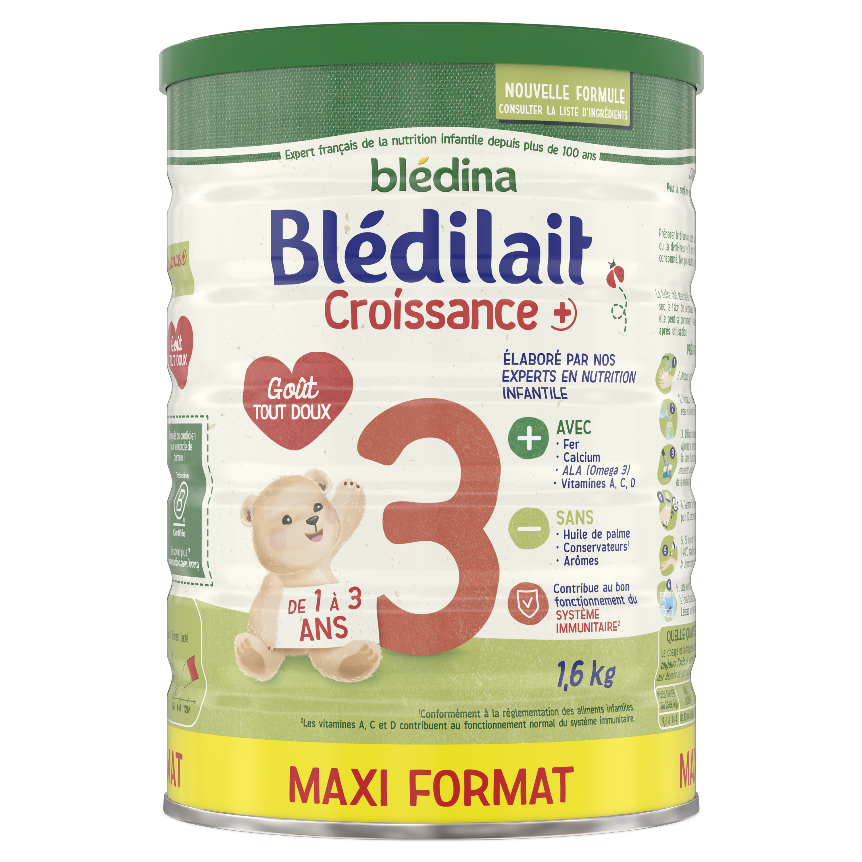 Voir la diapositive 2 : BLEDILAIT 3 lait de croissance en poudre dès 12 mois 1,6kg