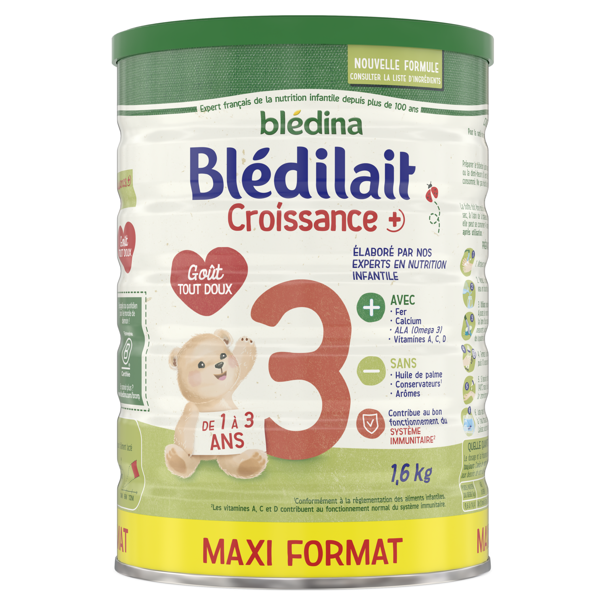 Voir la diapositive 2 : BLEDILAIT 3 lait de croissance en poudre dès 12 mois 1,6kg