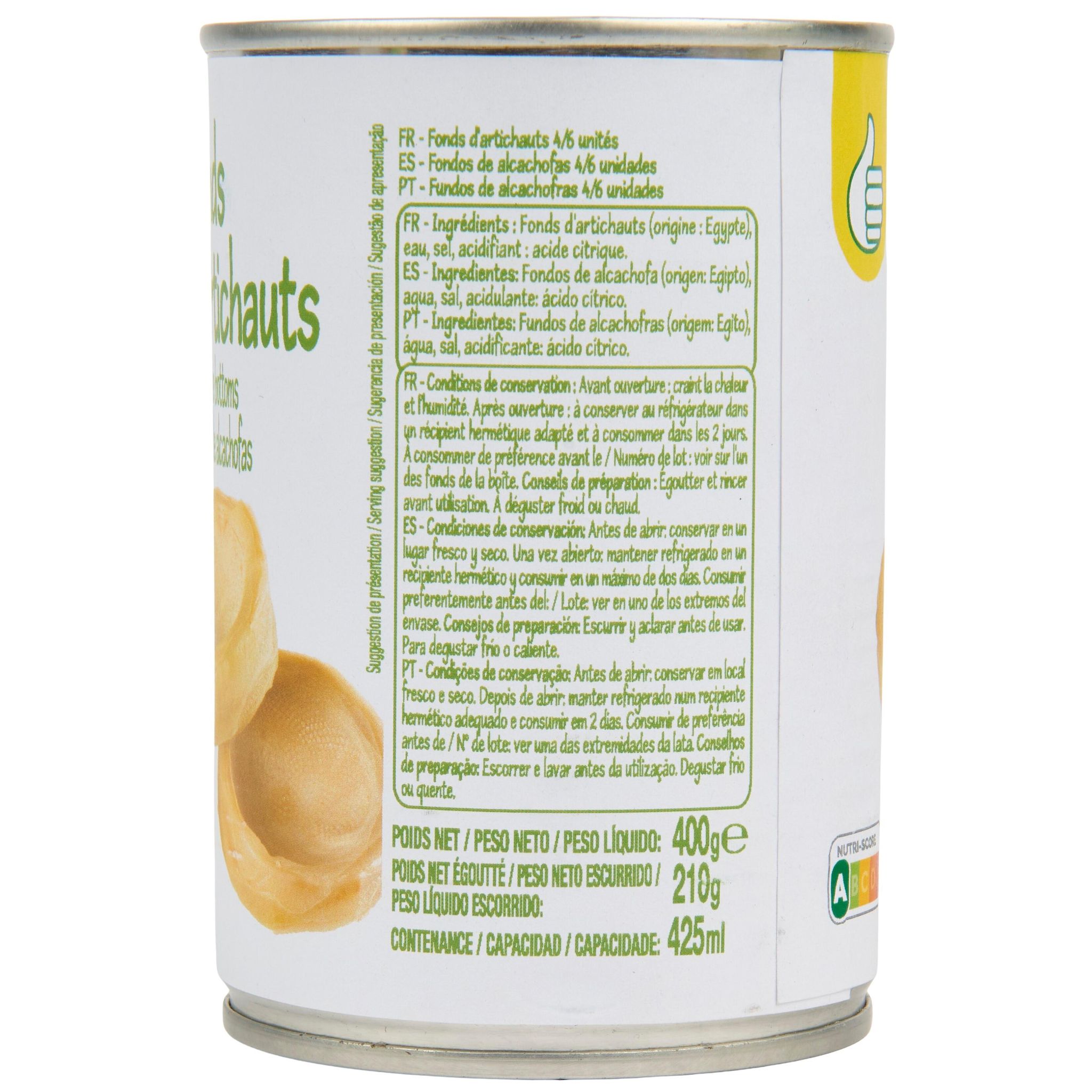 Voir la diapositive 4 : POUCE Fonds d'artichauts 210g